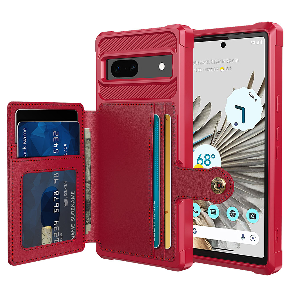 

ZM03 Für Google Pixel 7a PU Lederbeschichtete TPU -hülle Kartenhalter Kickstand Telefonabdeckung - Rot, Google Pixel 7a