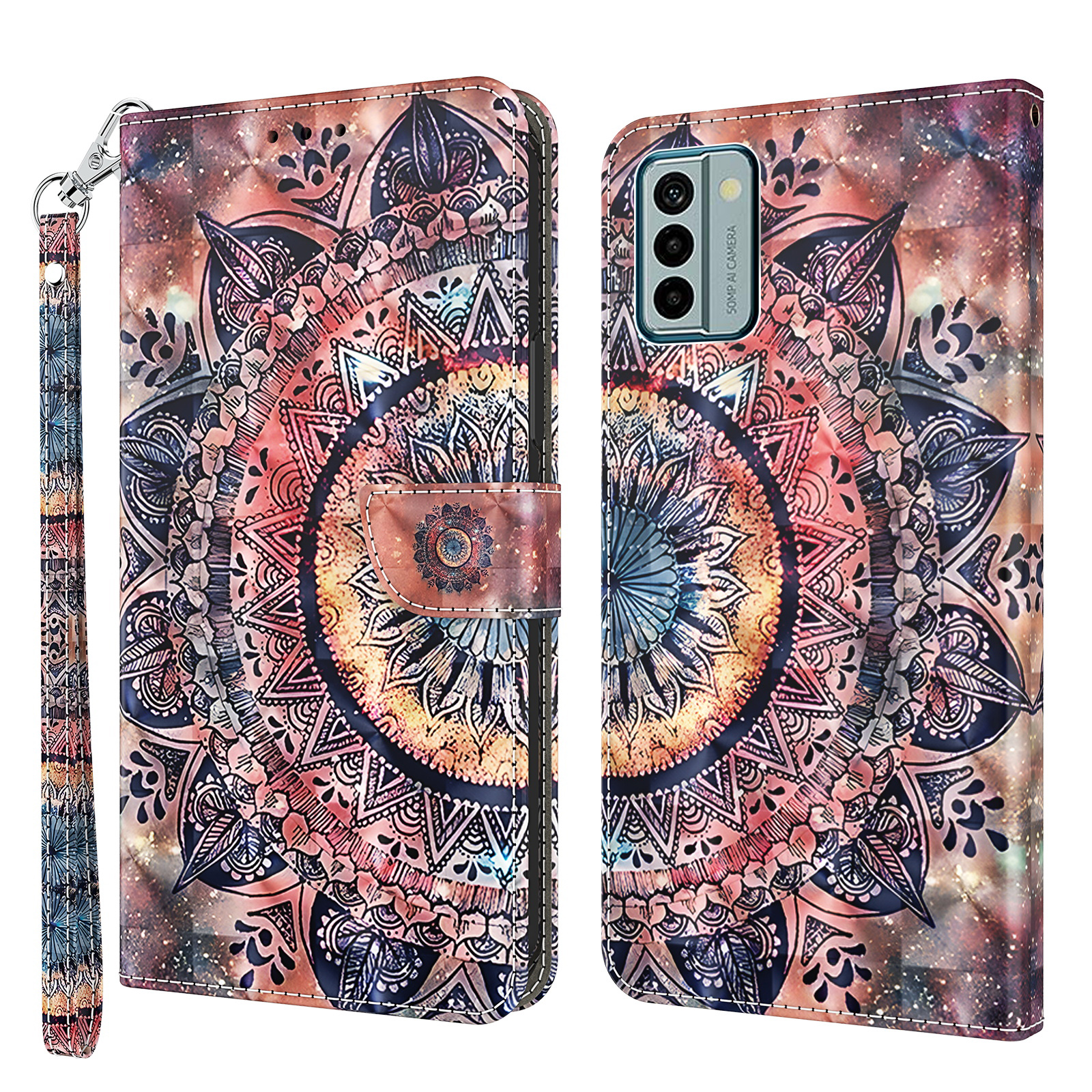 

Für Nokia G22 3D -muster Druck PU Leder -hülle Wallet Stand Handyabdeckung Mit Riemen - Farbmandala, Nokia G22