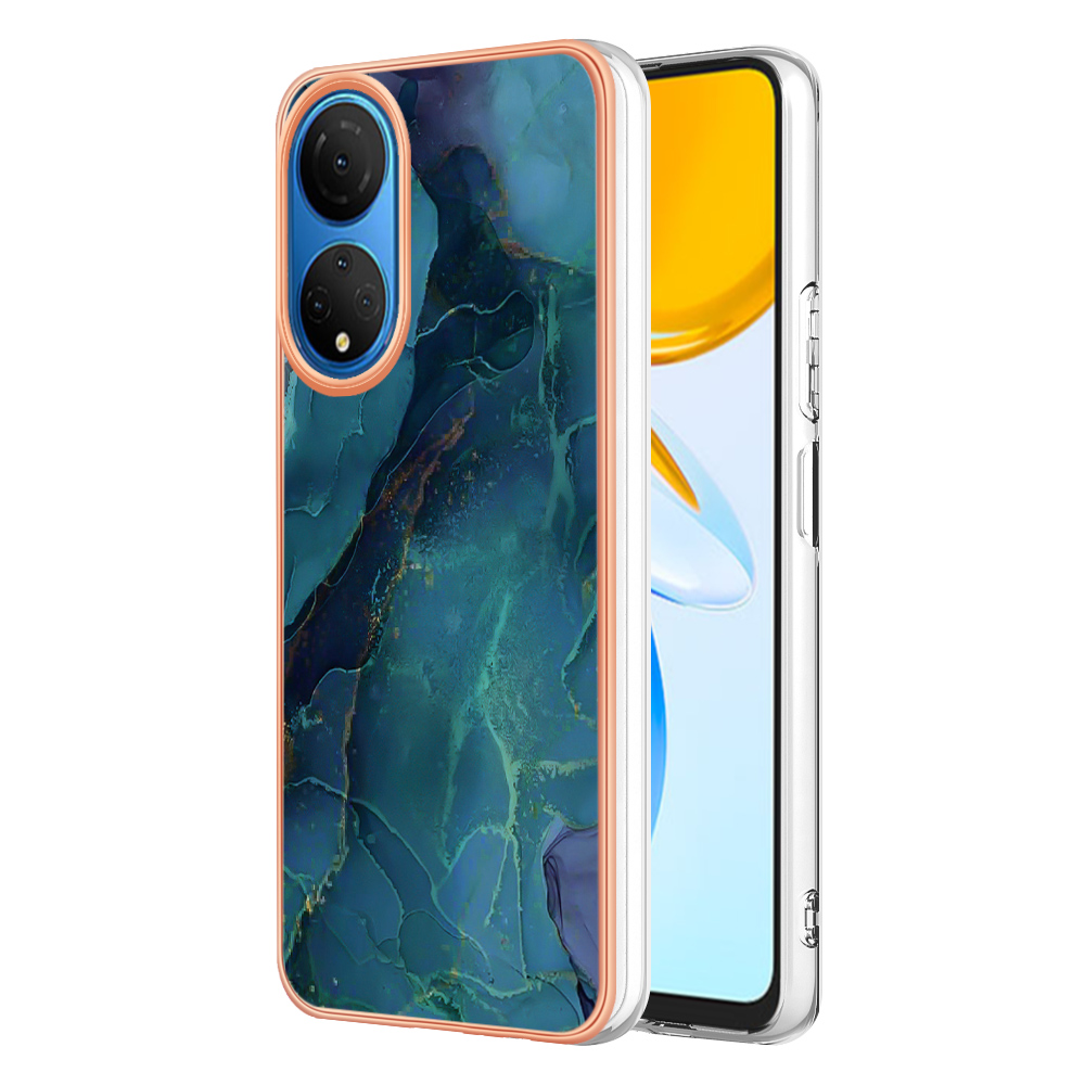 

YB IMD Series-16 Style E Marble Muster Telefonhülle Für Honor X7, 2,0 mm Schockdes TPU Imd-elektroplattenabdeckung - Grün, Honor X7
