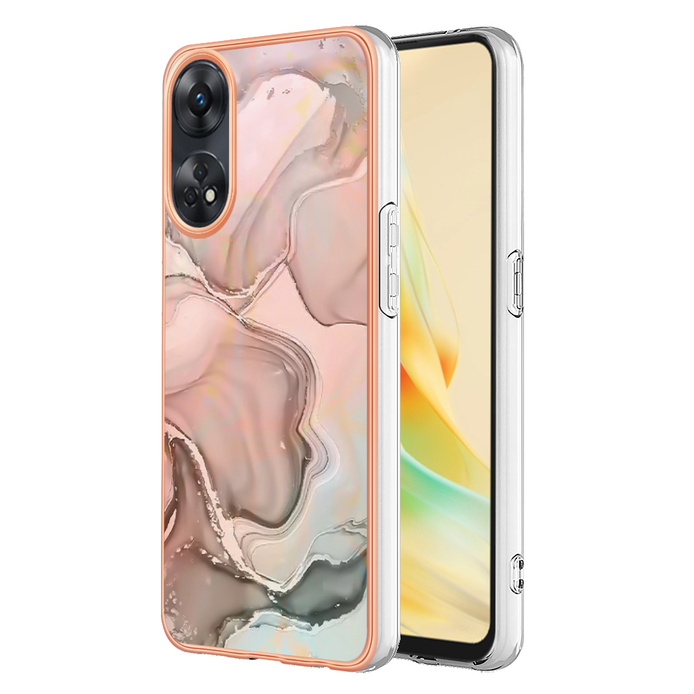 

YB IMD Series-16 Style E 2,0 mm TPU Phone Hülle Oppo Reno8 T 4g, Elektroplieren Imd-marmormusterabdeckung - Rosa, Oppo Reno8 T 4G