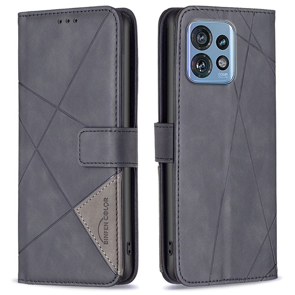 

Binfen Farbe BF05 Für Motorola Edge 40 Pro 5g / X40 5G PU Leder Telefonabdeckung Geprinziert Geometrische Standhülle Brieftasche - Schwarz, Motorola Edge 40 Pro 5G