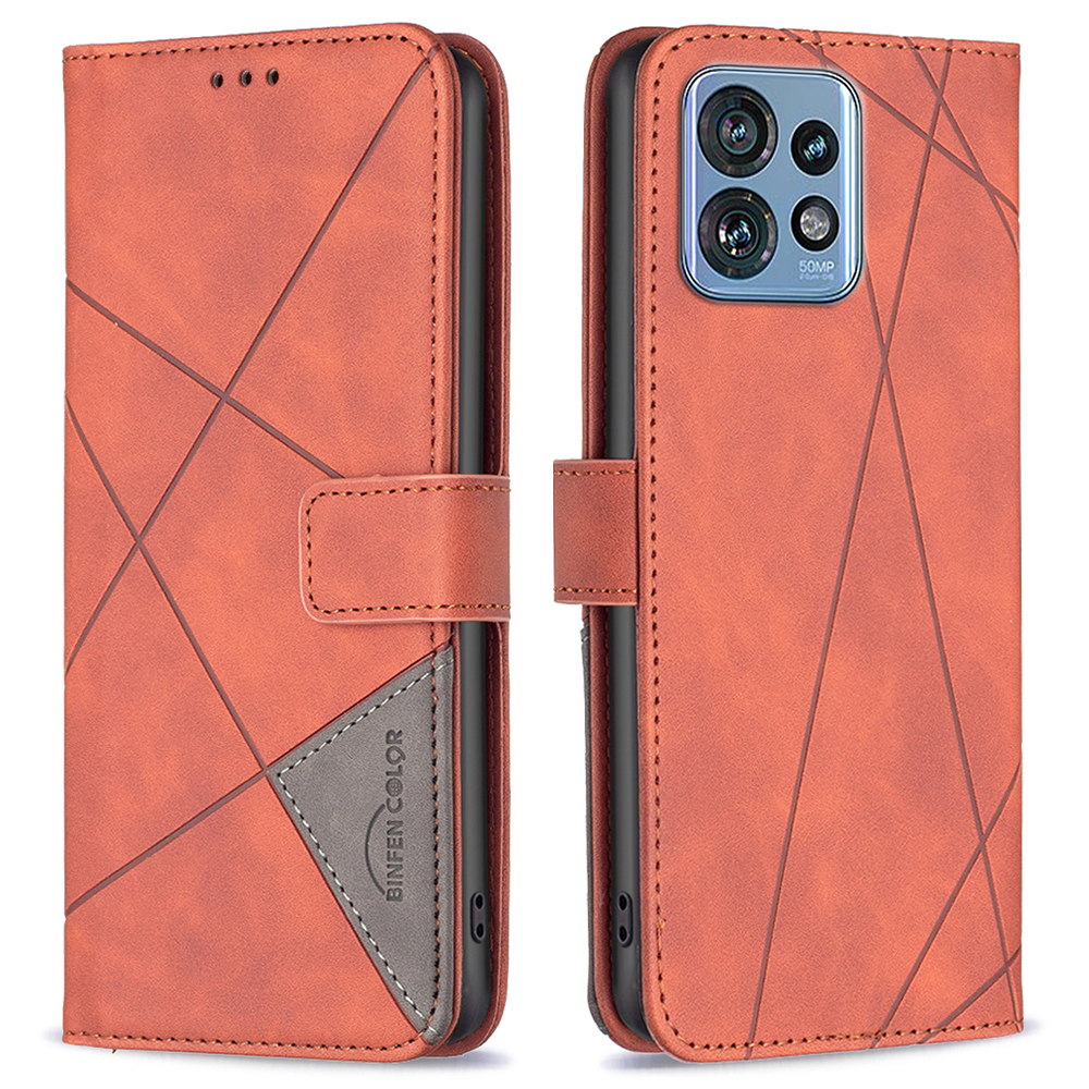 

Binfen Farbe BF05 Für Motorola Edge 40 Pro 5g / X40 5G PU Leder Telefonabdeckung Geprinziert Geometrische Standhülle Brieftasche - Braun, Motorola Edge 40 Pro 5G