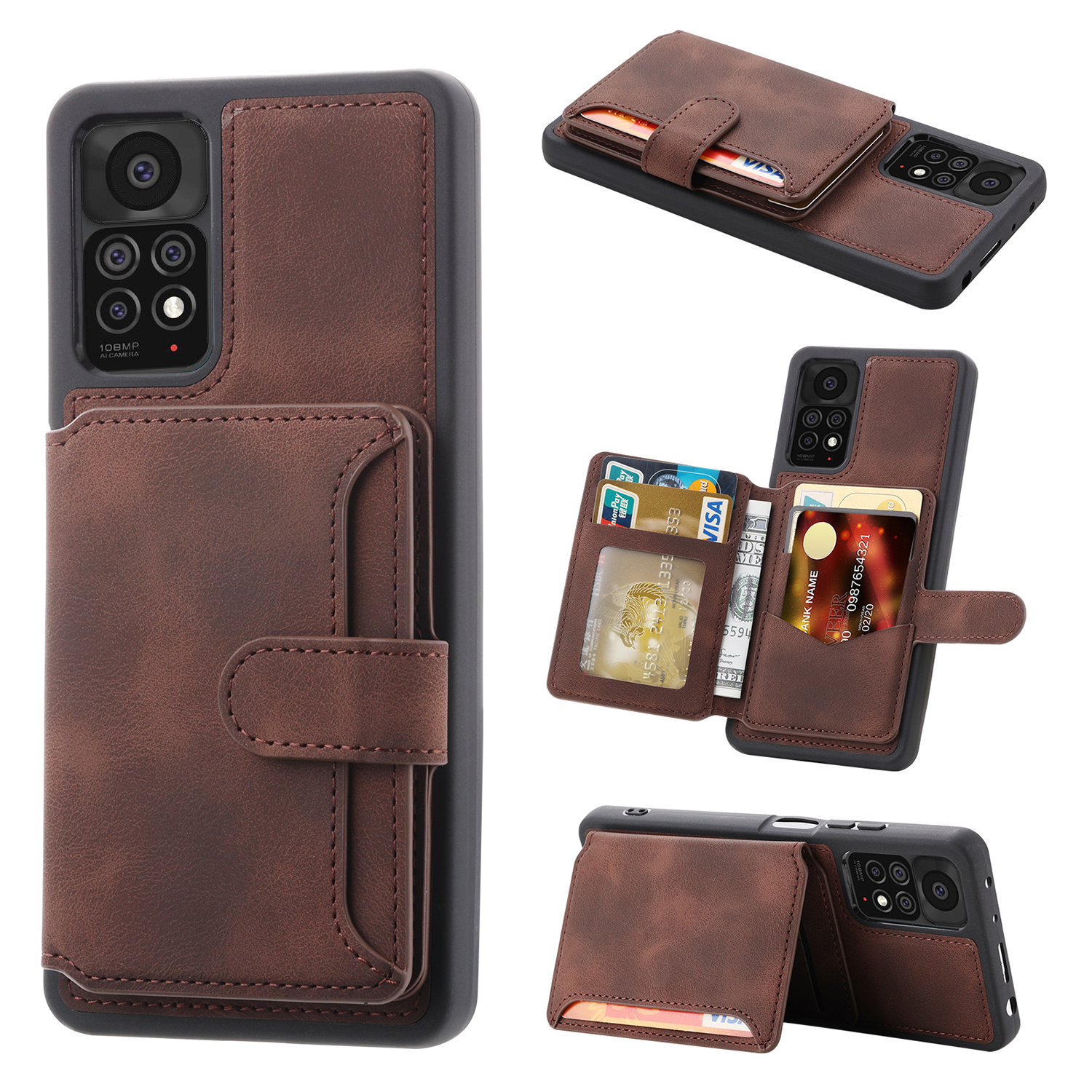 

Für Xiaomi Redmi Note 11 Pro 4g (MediaTek) / 5G (Qualcomm) / Hinweis 12 Pro 4G Kickstand Phone Case RFID -blockierungsbrieftascheabdeckung - Kaffee, Xiaomi Redmi Note 11 Pro 4G (MediaTek)
