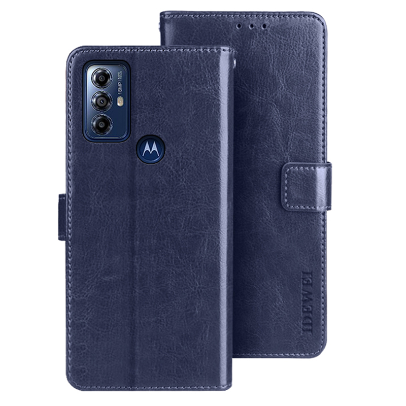 

IDEWEI Für Motorola Moto G Play (2023) 4G PU Leder Telefon Hülle Verrückte Pferdestauer Ständer Brieftaschenabdeckung - Dunkelblau, Motorola Moto G Play (2023) 4G