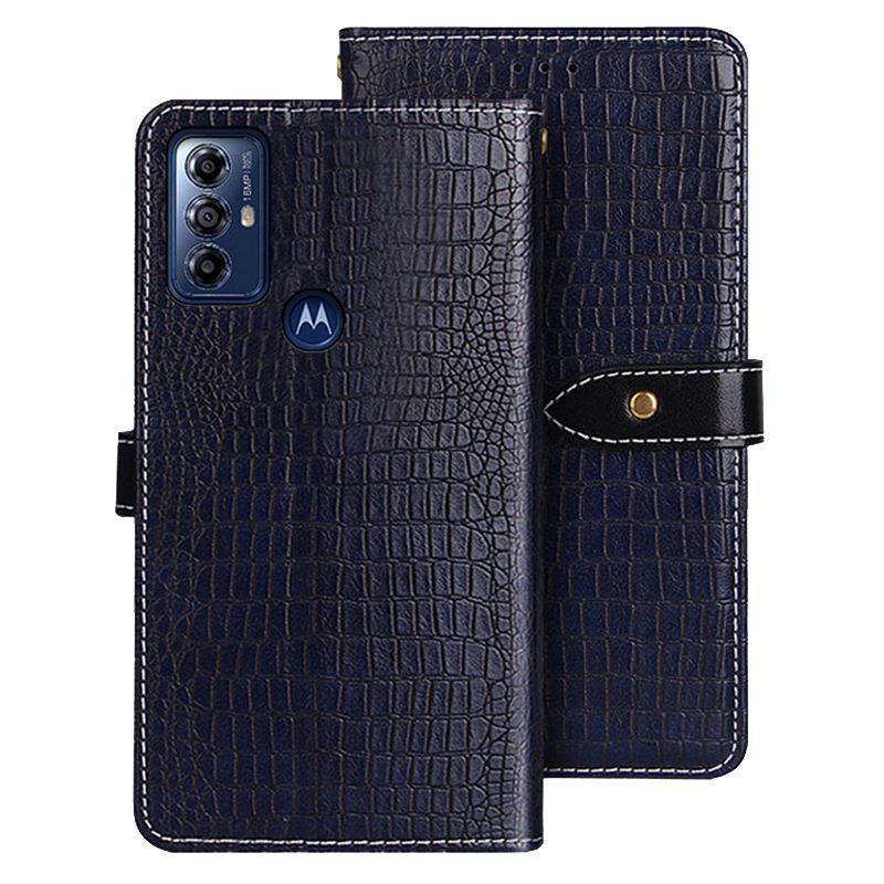 

IDEWEI Für Motorola Moto G Play (2023) 4G Wallet Phone Hülle Krokodiltextur PU Lederabdeckung Mit Ständer - Blau, Motorola Moto G Play (2023) 4G