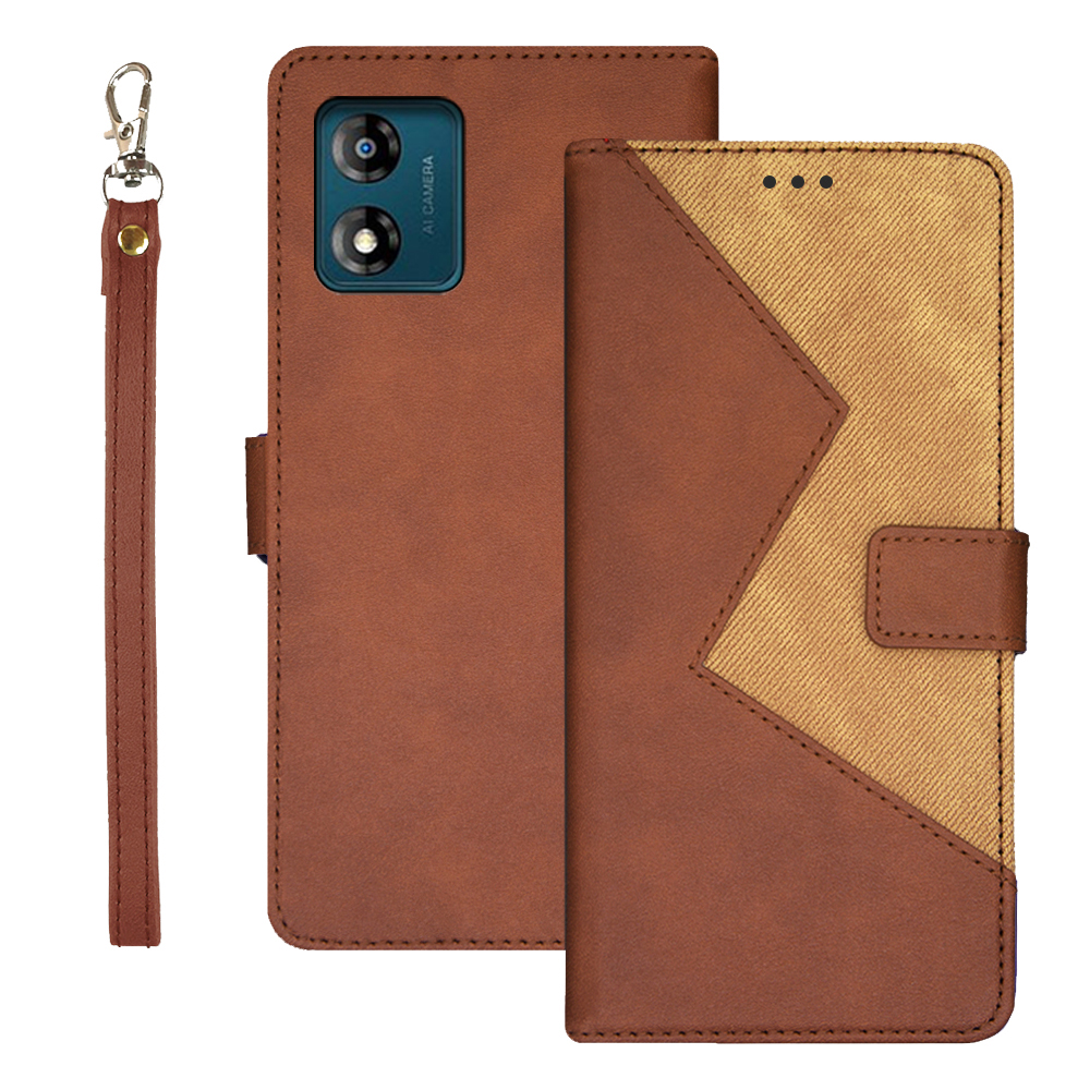 

IDEWEI Für Motorola Moto E13 4G Kartenschlitzständer Telefon Hülle Farbspleißen PU Leder Flip Cover - Braun, Motorola Moto E13 4G