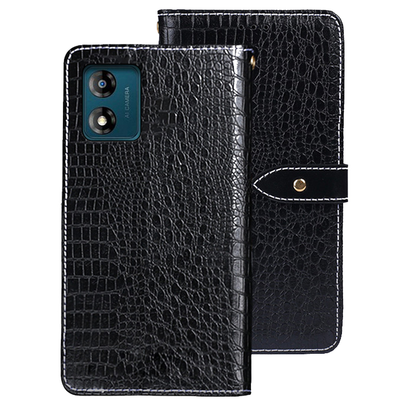 

IDEWEI Für Motorola Moto E13 4G Krokodiltextur Flip Leder Telefon Deckung Brieftasche Telefonständer Hülle - Schwarz, Motorola Moto E13 4G