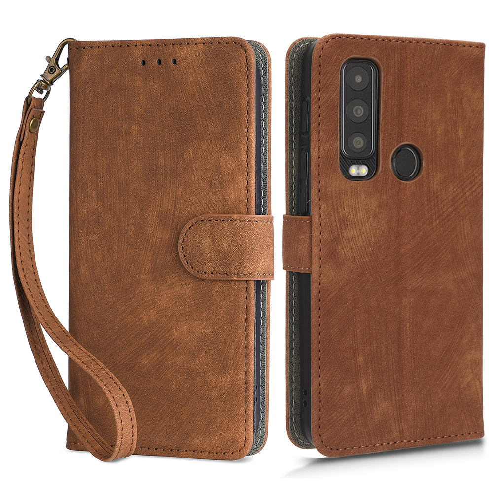 

Für Motorola 2 5g / Kat Cat S75 5G Telefon Brieftasche Abdeckung PU Leder RFID Blockierungsständer Mit Riemen - Braun, Motorola Defy 2 5G