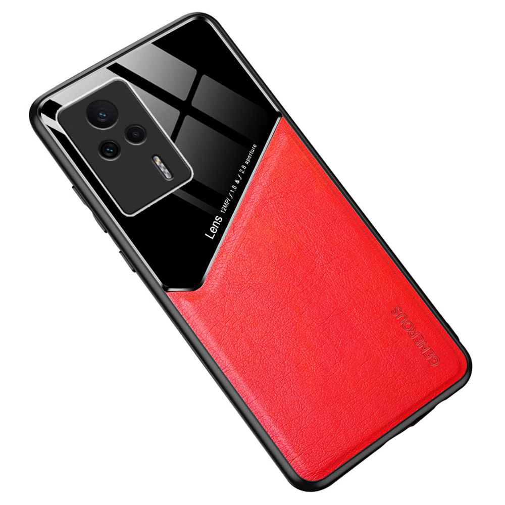 

Für Xiaomi Redmi K60E 5G Magnetic Car Halter Phone Hülle Leder+tpu+pc -abdeckung - Rot, Xiaomi Redmi K60E 5G