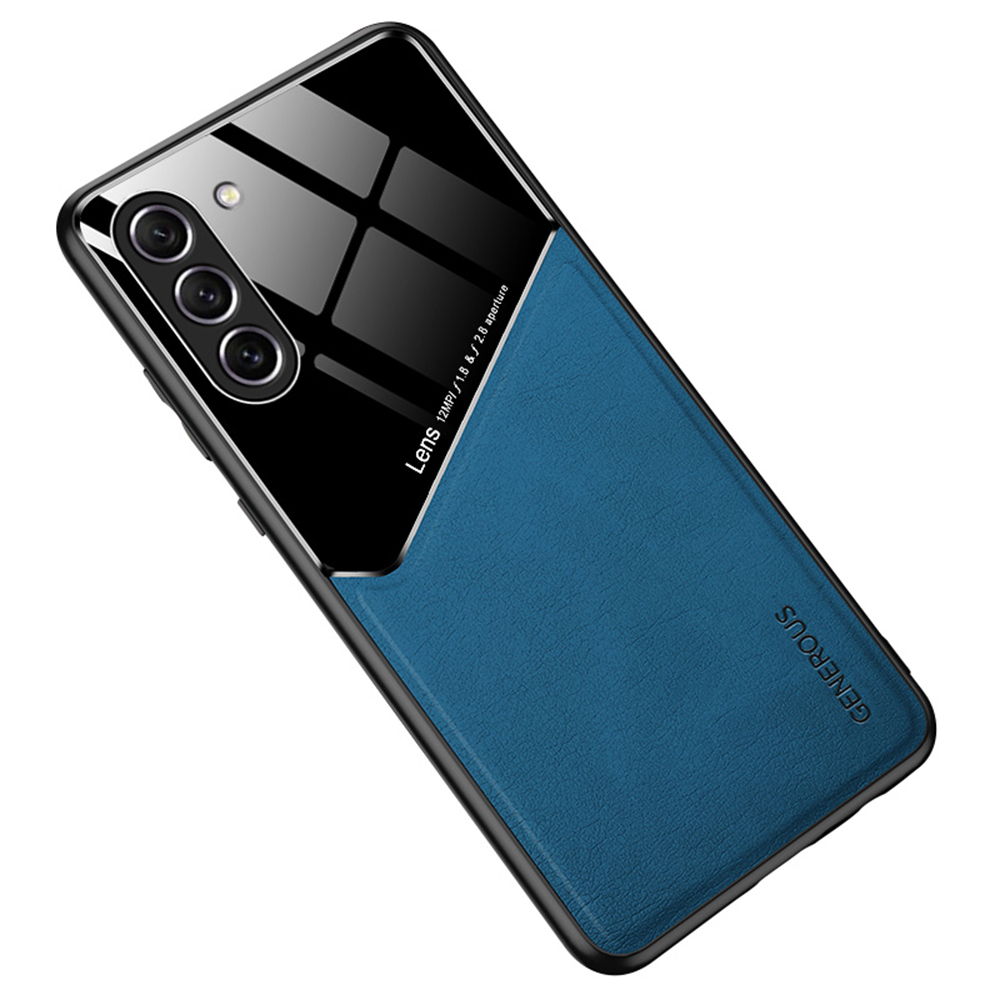 

Für Samsung Galaxy S23 + Lederbeschichtete TPU + PC Phone Hülle Autohalterung Metallblech Schutzabdeckung - Blau, Galaxy S23+