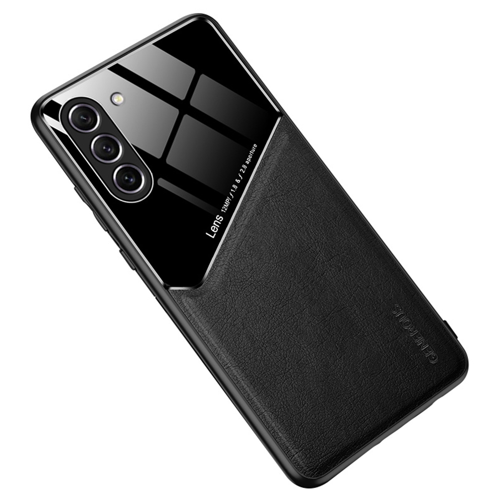 

Für Samsung Galaxy S23 + Lederbeschichtete TPU + PC Phone Hülle Autohalterung Metallblech Schutzabdeckung - Schwarz, Galaxy S23+