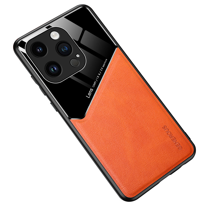 

TPU PC PU Leder-telefonabdeckung Für Iphone 14 Pro Case Anti-Scratch Phone Shell Support Magnetic Car Mount - Orange, iPhone 14 Pro