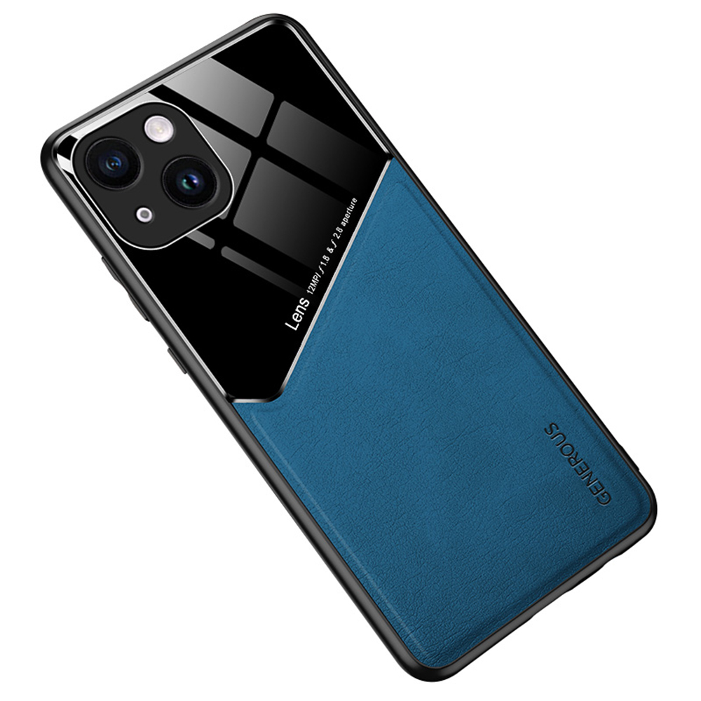 

Für Iphone 14 Plus Lederbeschichtete TPU+PC -telefonhülle Autohalterung Metallblech Telefonabdeckung - Blau, iPhone 14 Plus