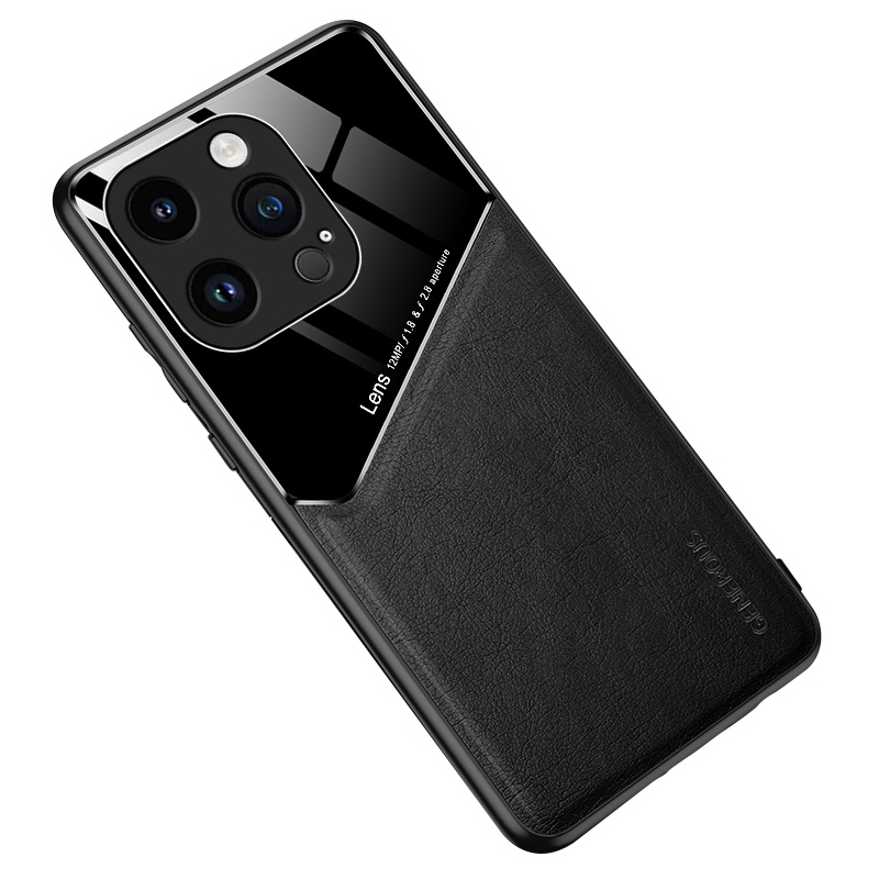 

Für Iphone 14 Pro Max Leder Beschichtete TPU + Pc-hülle Eingebaute Magnethalter Metallblech Telefonabdeckung - Schwarz, iPhone 14 Pro Max