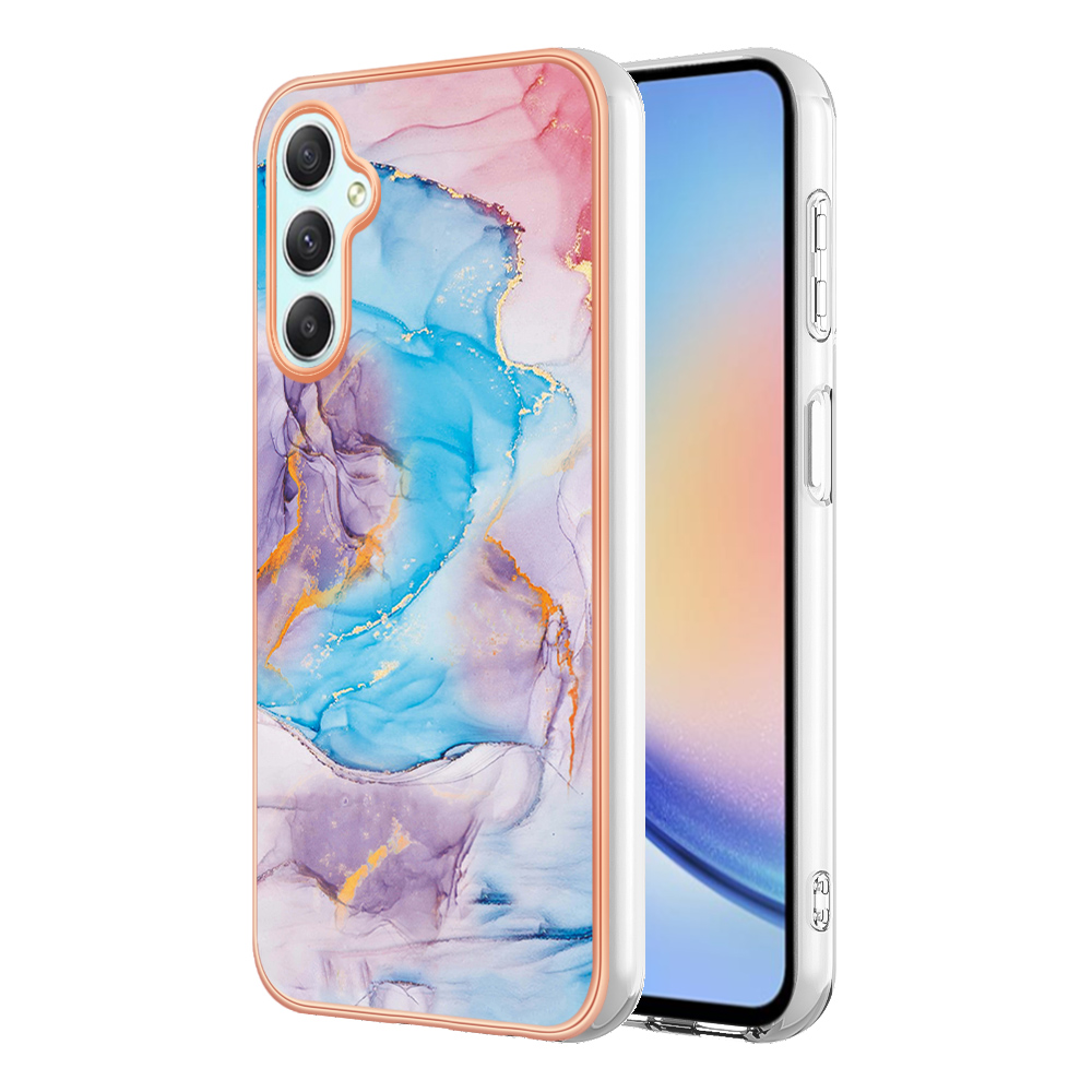 

YB IMD Series-1 Tpu-telefonkoffer Für Samsung Galaxy A24 4g, Elektroplattierte Edge Marmorblumenmuster Imd-abdeckung - Milchstraße Marmorblau, Galaxy A24 4G