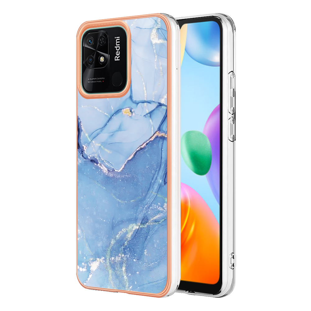 

YB IMD Series-16 Style E Marble Muster Phone Hülle Für Xiaomi Redmi 10C 4g, Elektroplierte Kante 2,0 mm TPU Imd-abdeckung - Blau, Xiaomi Redmi 10C 4G