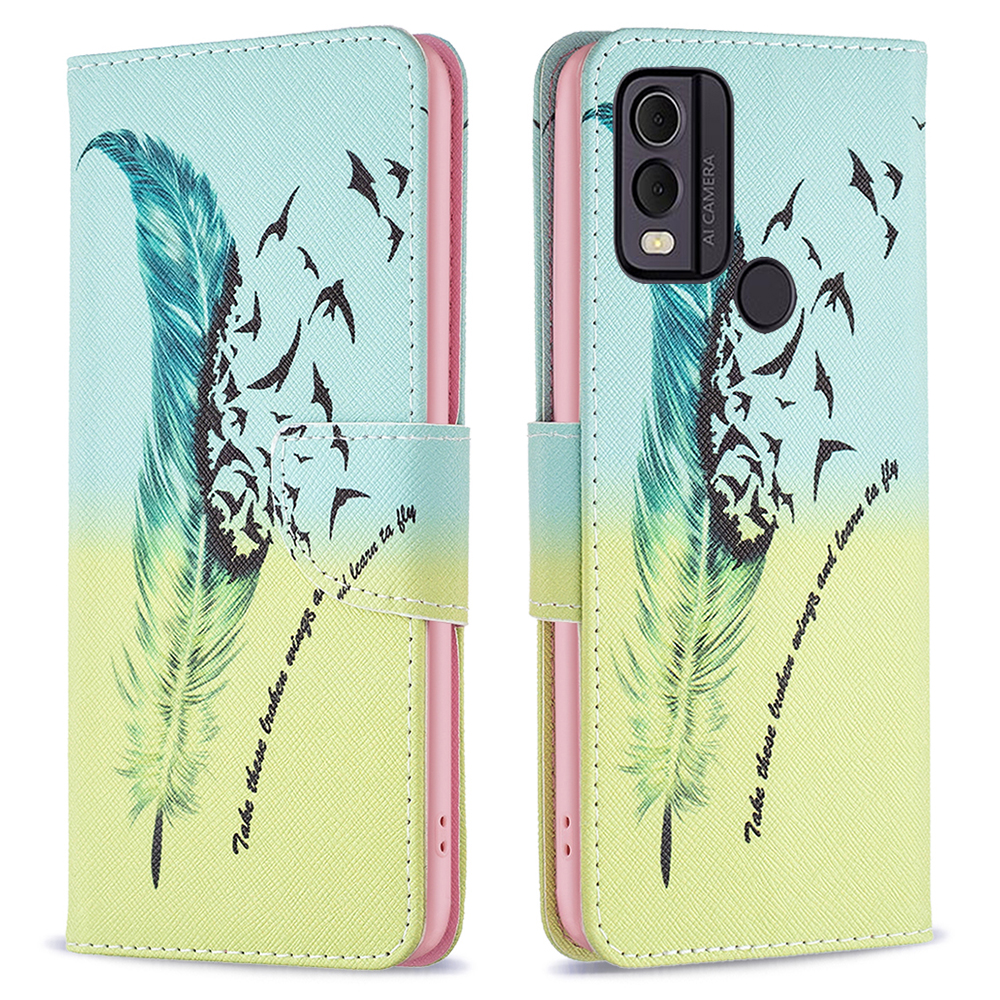 

Für Nokia C22 Musterdruck PU Leder -telefonabdeckungshülle Wallet Flip Case - Feder, Nokia C22