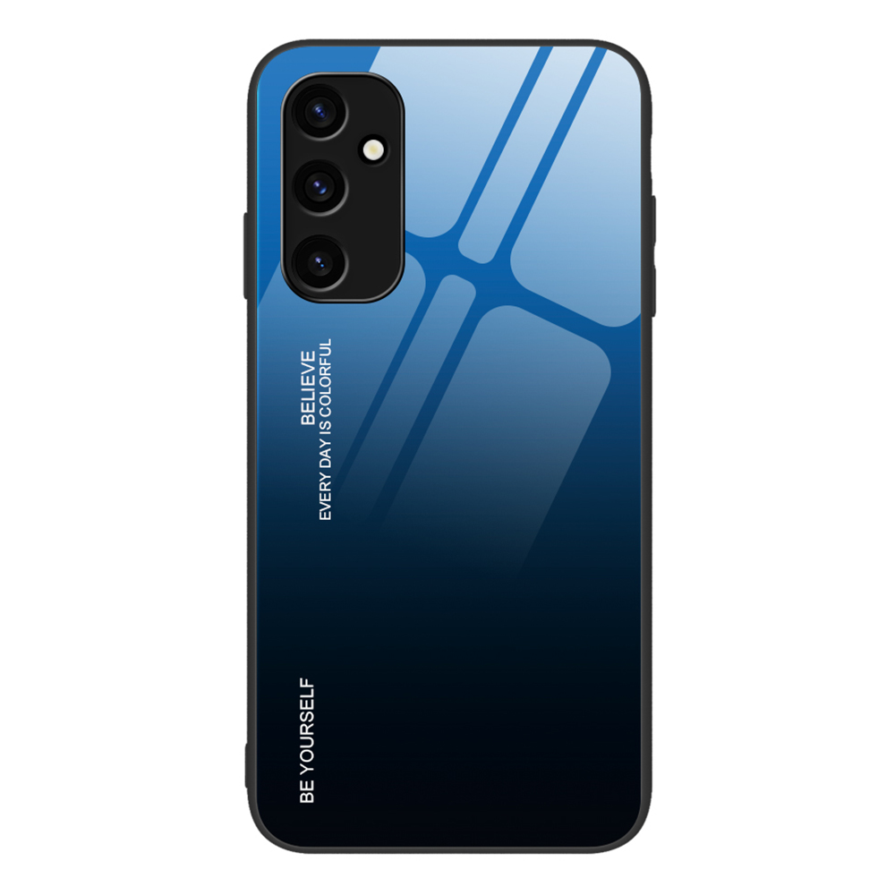 

Für Samsung Galaxy A24 4G Gradienten Temperiertes Glas -telefon Hülle Hartpc + TPU -kantenschutzabdeckung - Blau+schwarz, Galaxy A24 4G