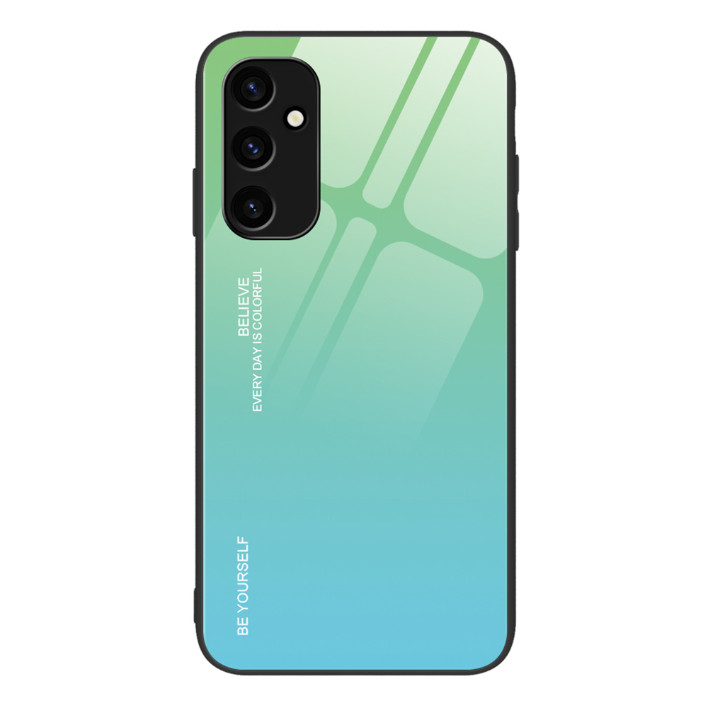 

Für Samsung Galaxy A24 4G Gradienten Temperiertes Glas -telefon Hülle Hartpc + TPU -kantenschutzabdeckung - Cyan+blau, Galaxy A24 4G