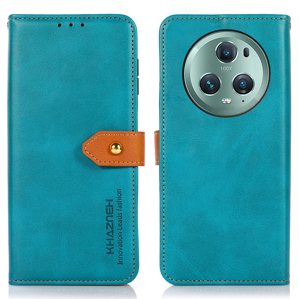 

Khazneh Für Honor Magic5 Pro PU Leder Brieftasche Telefonhülle Goldknopf Magnetischer Stand Cover - Blau, Honor Magic5 Pro