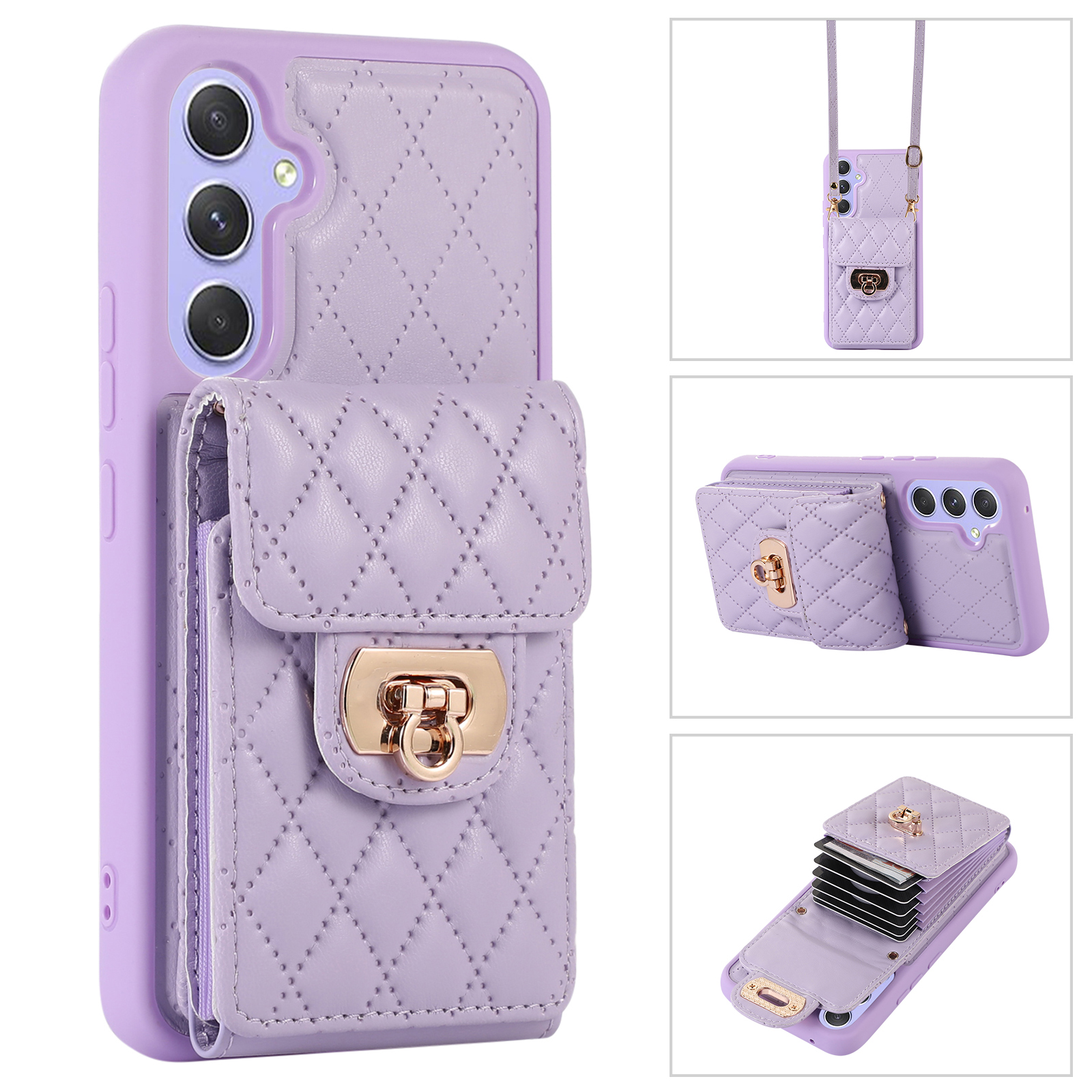 

Für Samsung Galaxy A34 5G Kartenhalter Slot Kickstand -telefonhülle PU -leder+tpu -rückseite - Lila, Galaxy A34 5G