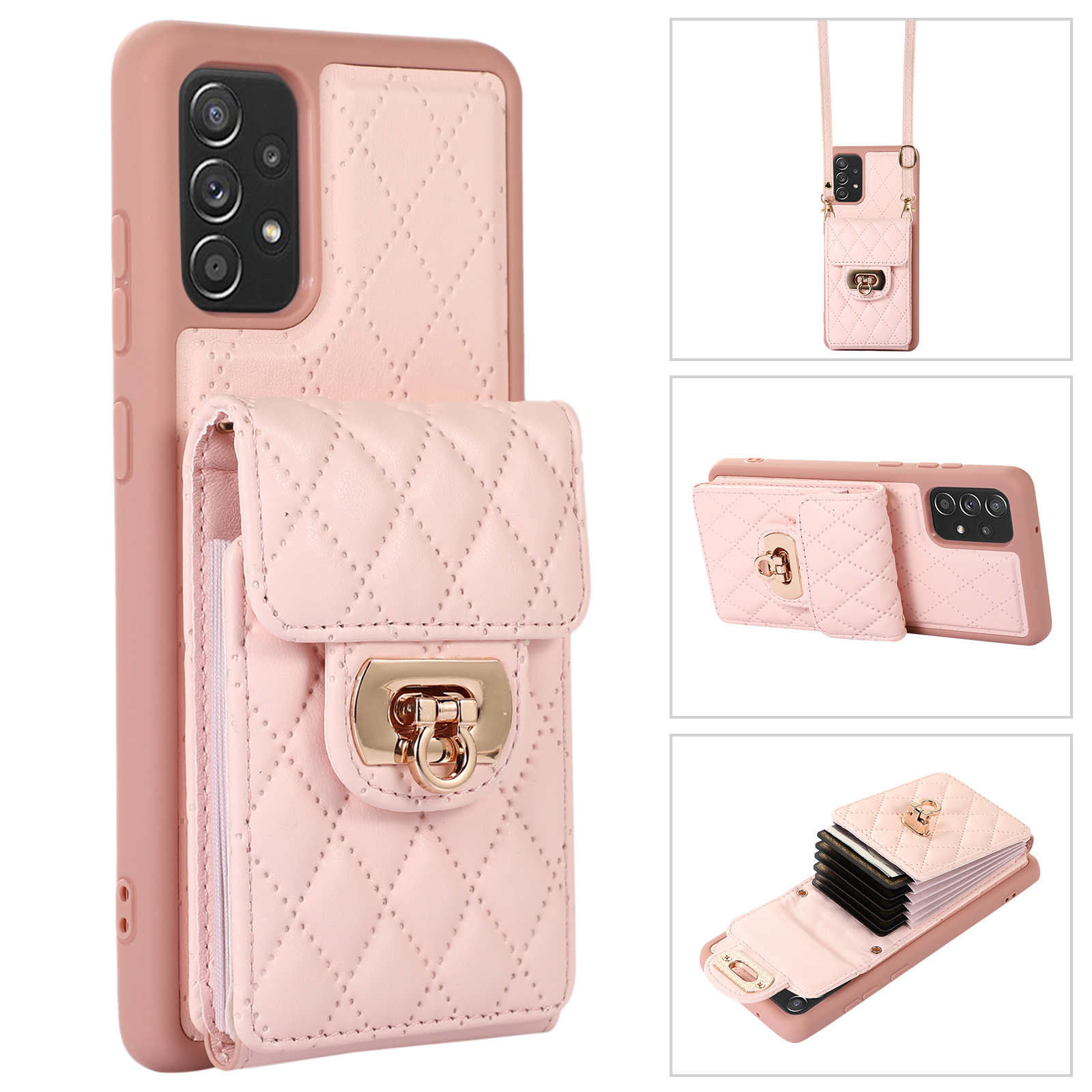 

Für Samsung Galaxy A53 5G Kickstand Handy -hülle PU -lederschicht TPU -kartenschlitzabdeckung - Rosa, Samsung Galaxy A53 5G