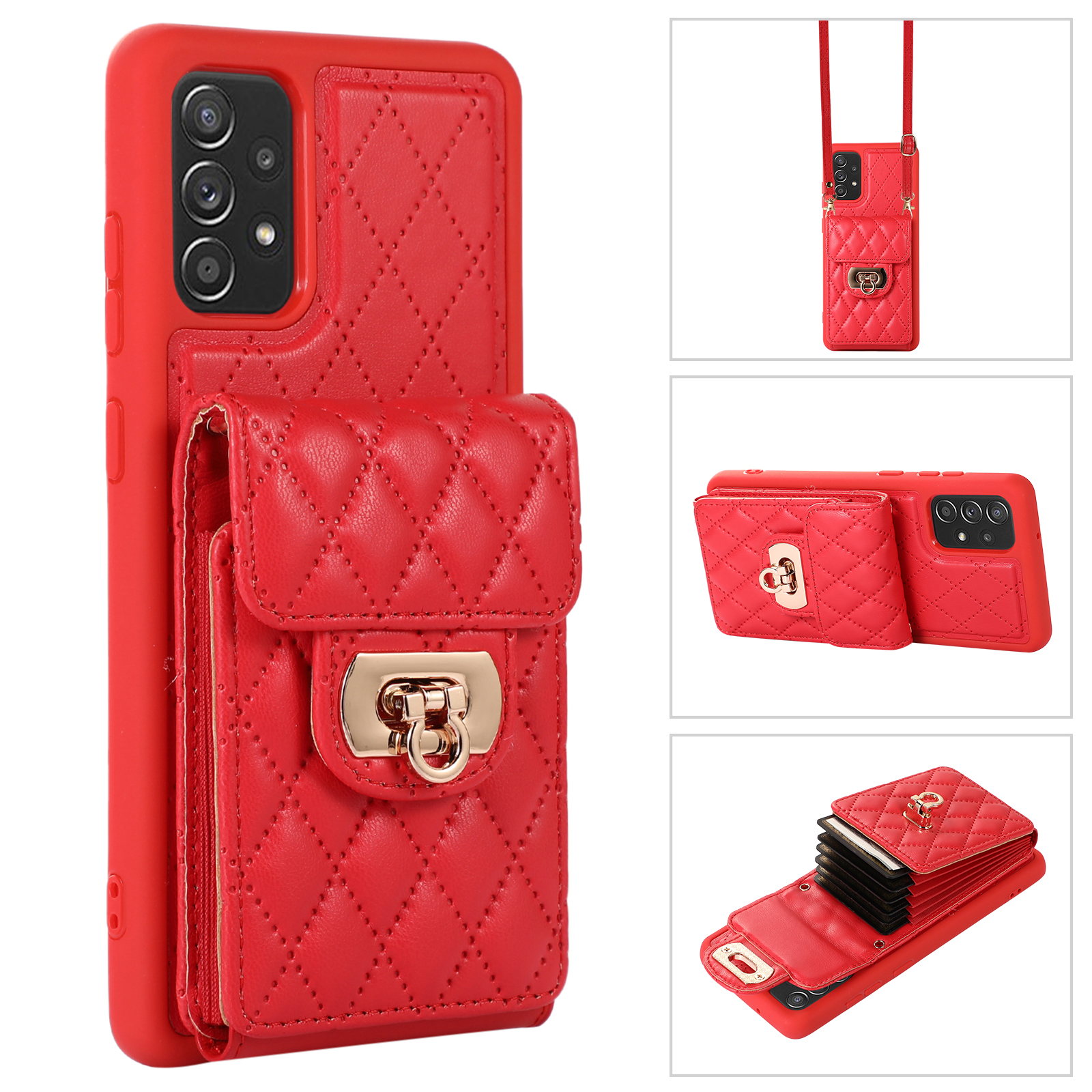 

Für Samsung Galaxy A53 5G Kickstand Handy -hülle PU -lederschicht TPU -kartenschlitzabdeckung - Rot, Samsung Galaxy A53 5G