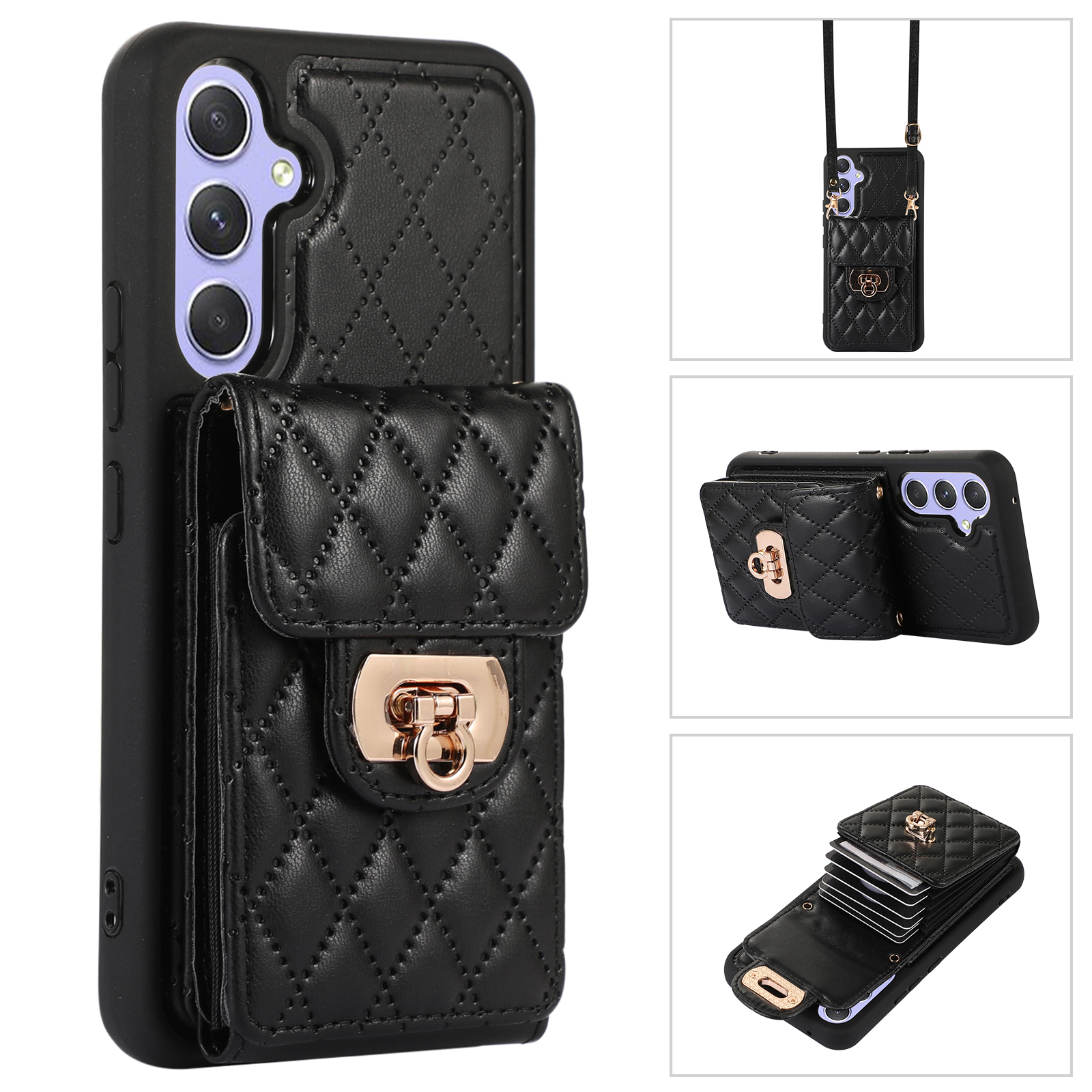 

Für Samsung Galaxy A54 5G PU Lederbeschichtete TPU -telefonhülle Mehrere Karten -karten -kickständer Cover - Schwarz, Galaxy A54 5G