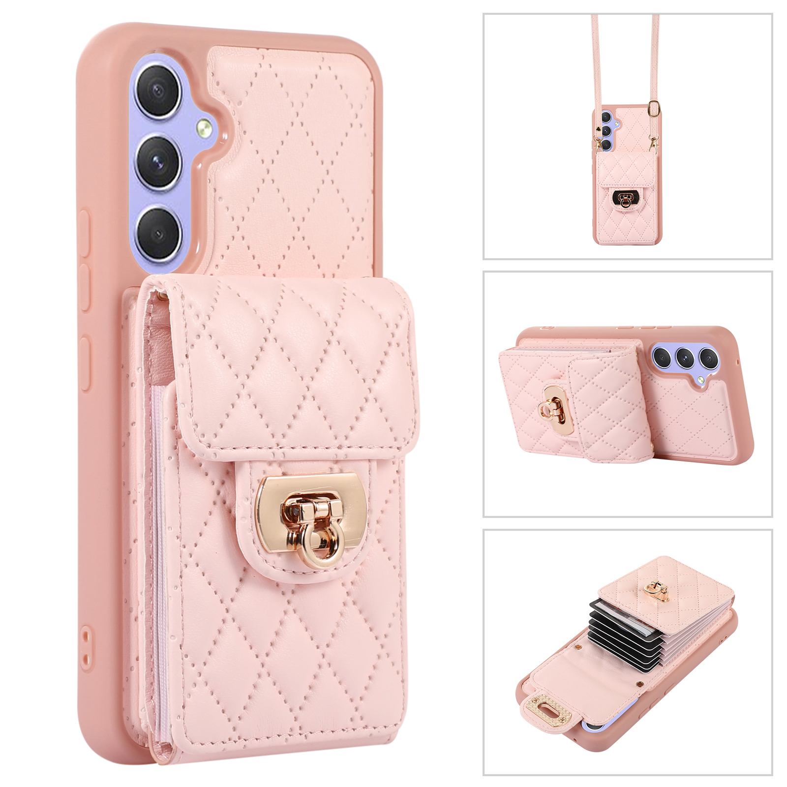 

Für Samsung Galaxy A54 5G PU Lederbeschichtete TPU -telefonhülle Mehrere Karten -karten -kickständer Cover - Rosa, Galaxy A54 5G