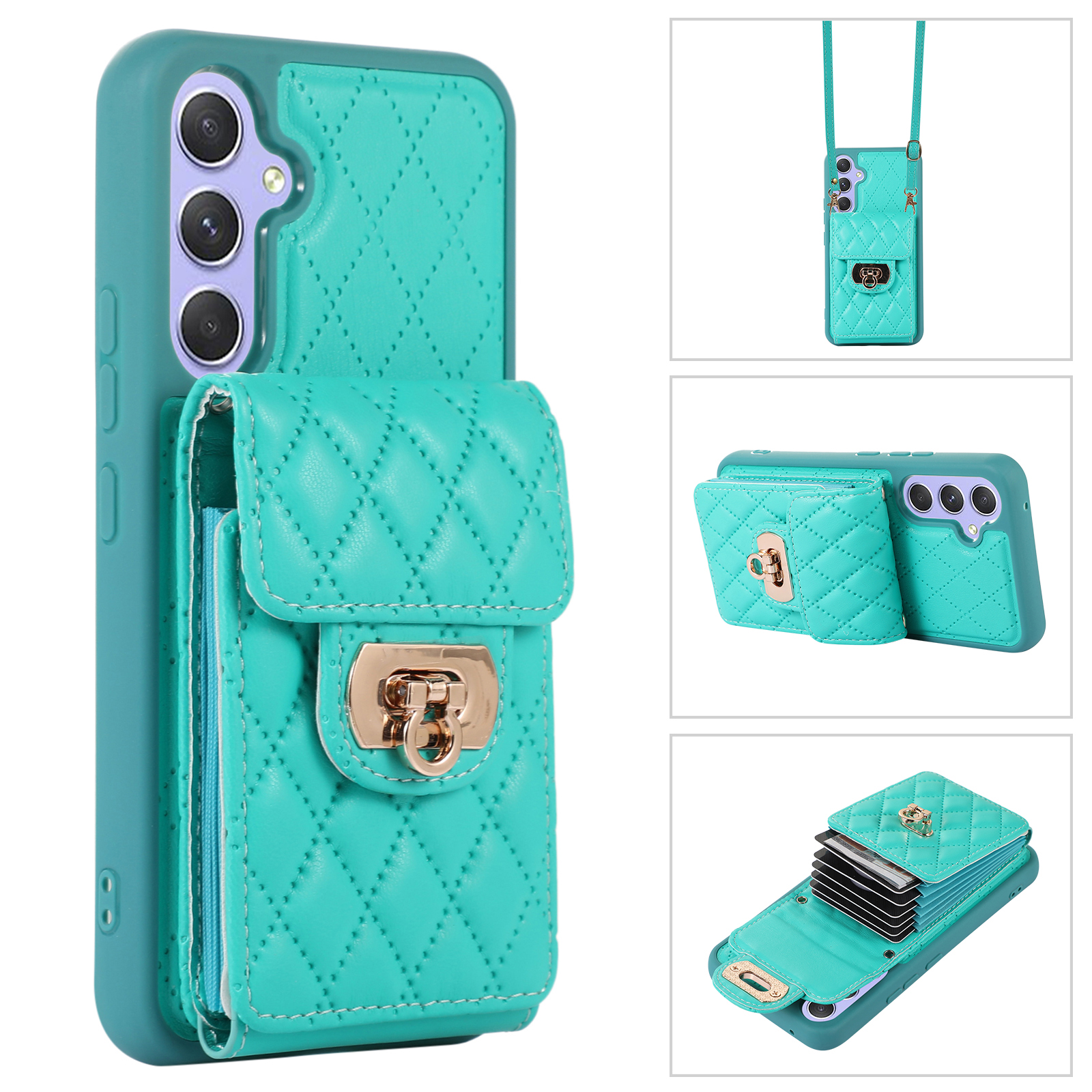 

Für Samsung Galaxy A54 5G PU Lederbeschichtete TPU -telefonhülle Mehrere Karten -karten -kickständer Cover - Grün, Galaxy A54 5G