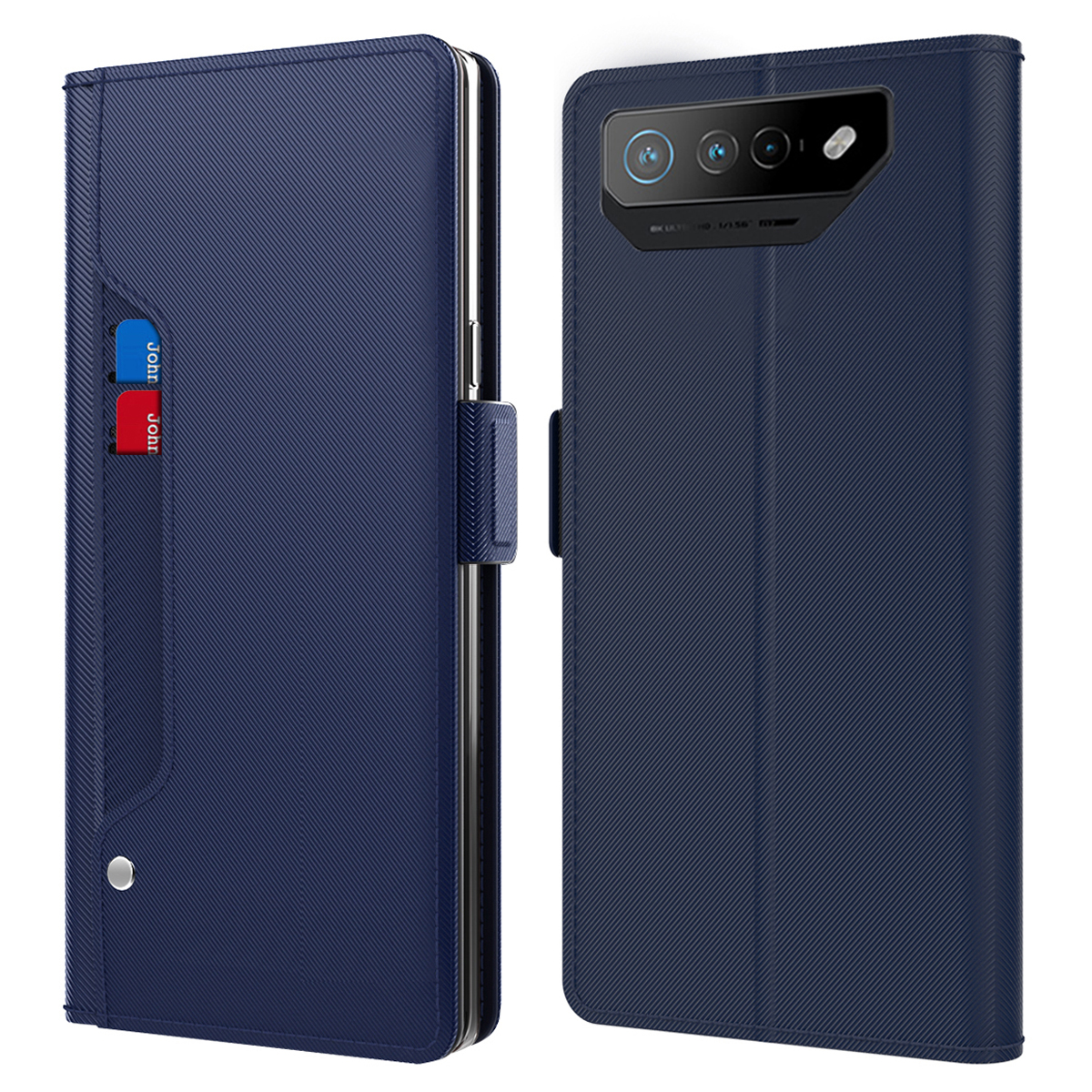 

PU Leder Telefonhülle Für Asus Rog Phone 7 5g, Mirror Card Halter Telefonständer Cover - Blau, Asus ROG Phone 7 5G