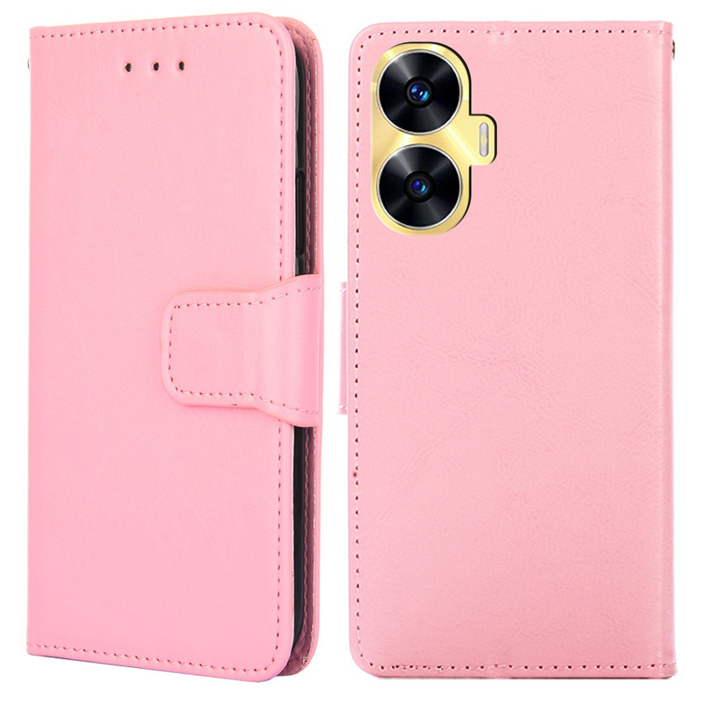 For Realme C55 Full Protection Phone Case Leather Wallet Stand Flip Cover - Pink