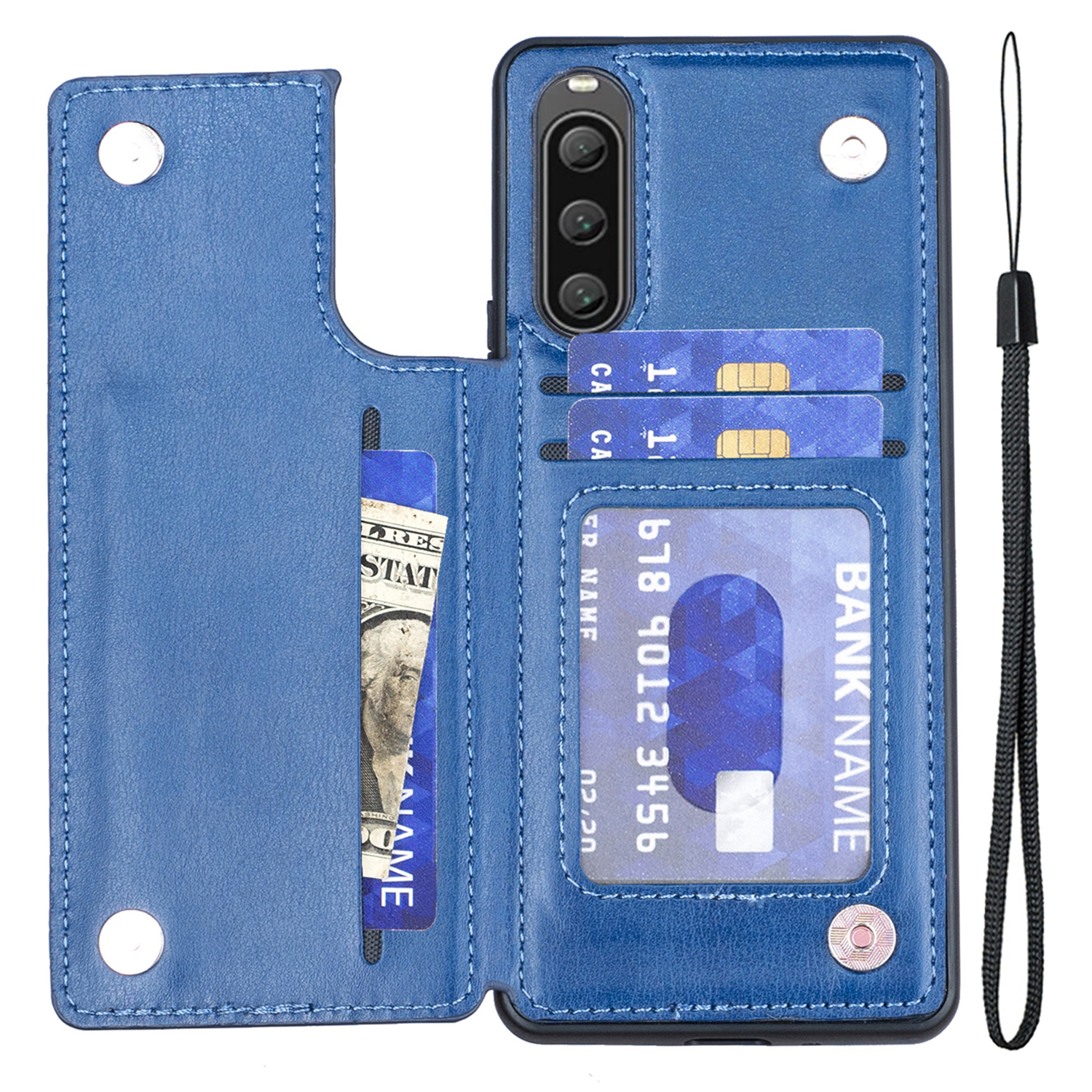 

Für Sony Xperia 10 V-kartenhalter-telefon-hülle V-förmige Lederschicht-tpu-telefon-kickstand Cover - Blau, Sony Xperia 10 V