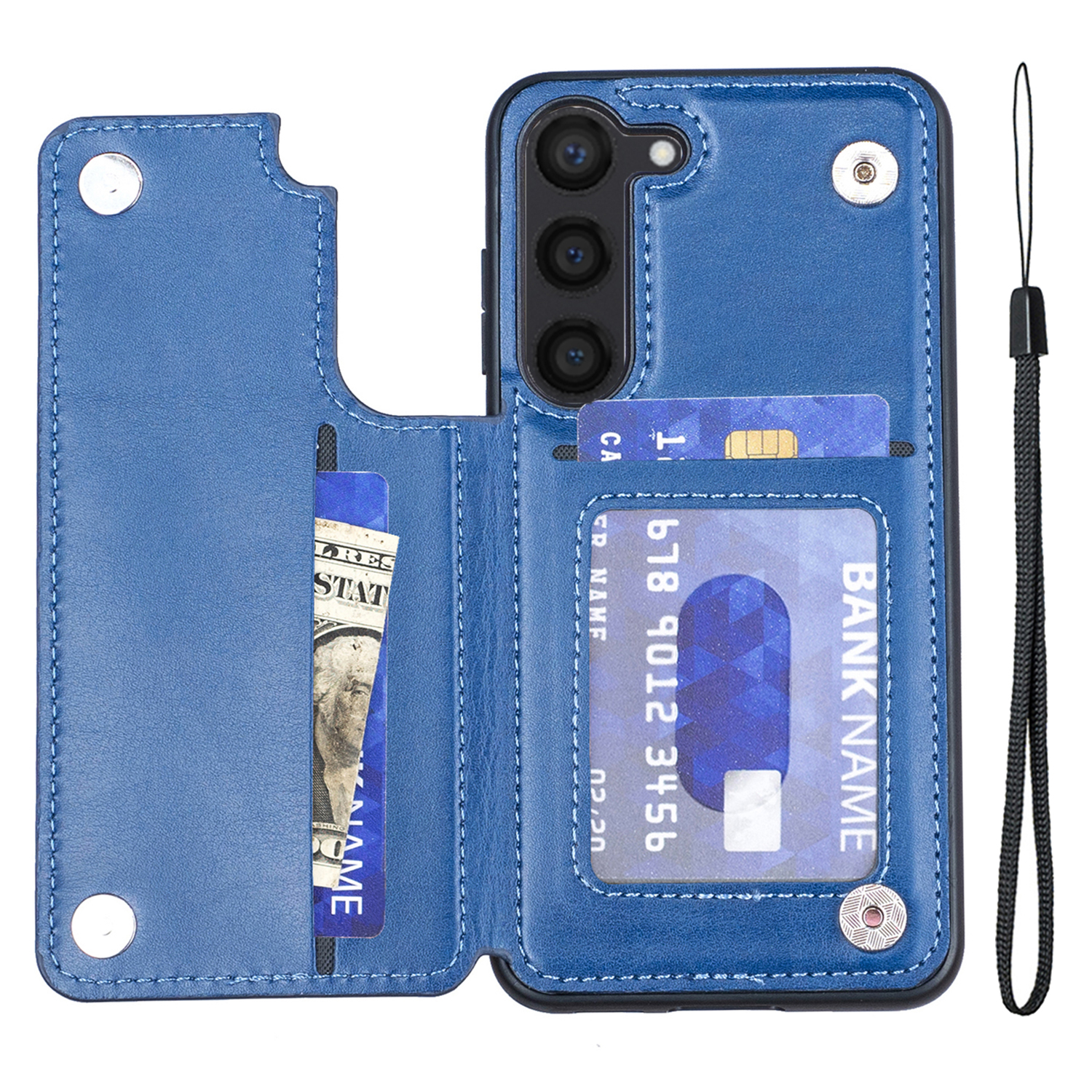 

Für Samsung Galaxy S23 Kickstand Phone Hülle V-förmige Kartenschlitze Pu-leder-tpu-abdeckung - Blau, Galaxy S23