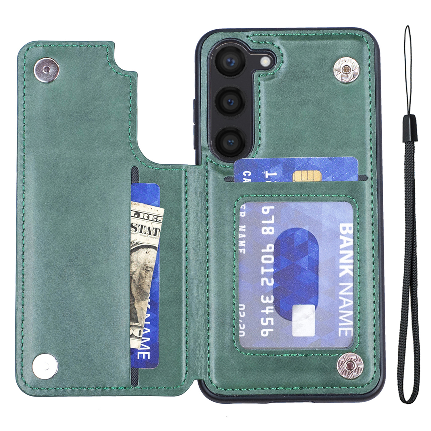 

Für Samsung Galaxy S23 Kickstand Phone Hülle V-förmige Kartenschlitze Pu-leder-tpu-abdeckung - Grün, Galaxy S23