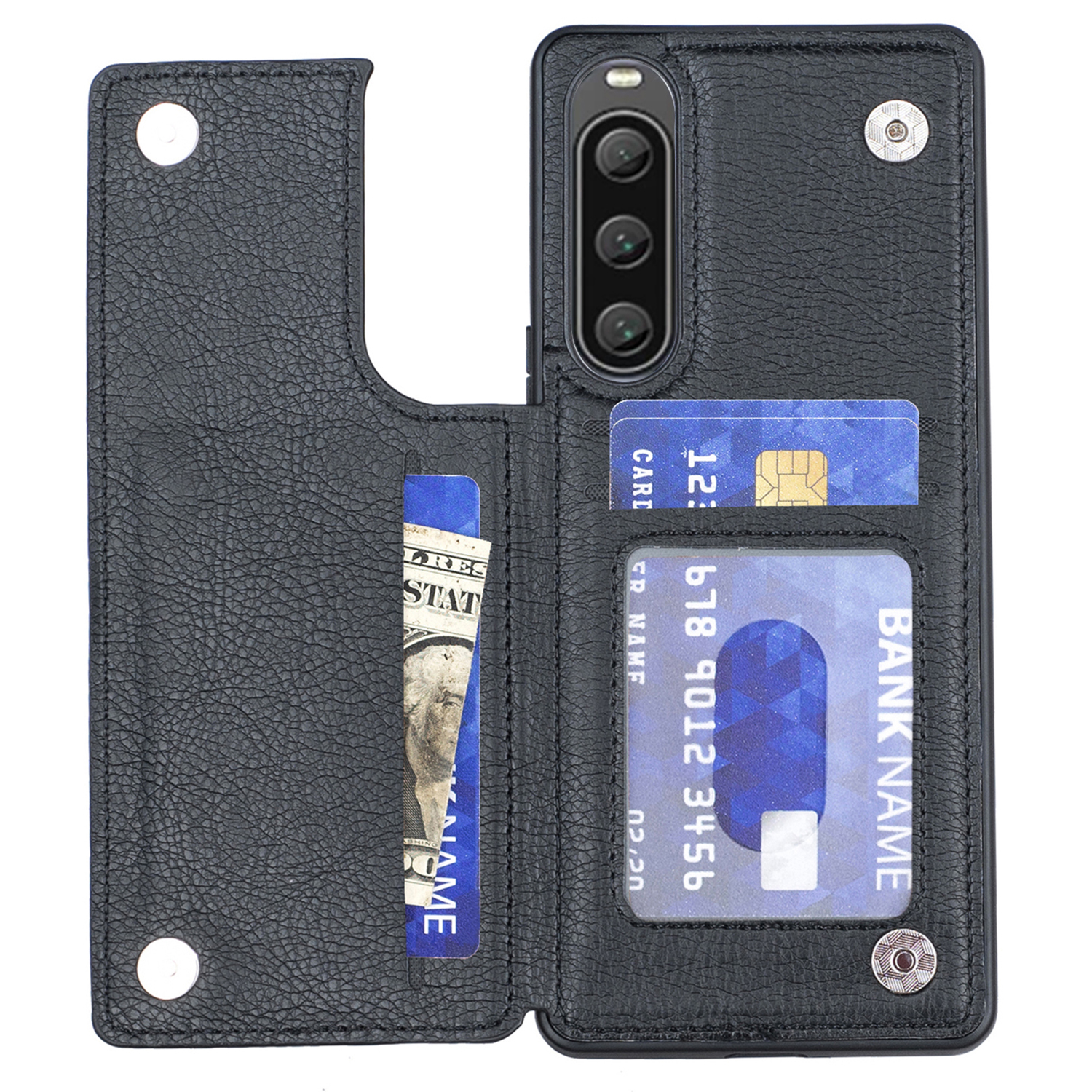

Für Sony Xperia 10 V -kartenhalter -handy -hülle Kickstand PU Lederbeschichtete TPU -abdeckung - Schwarz, Sony Xperia 10 V