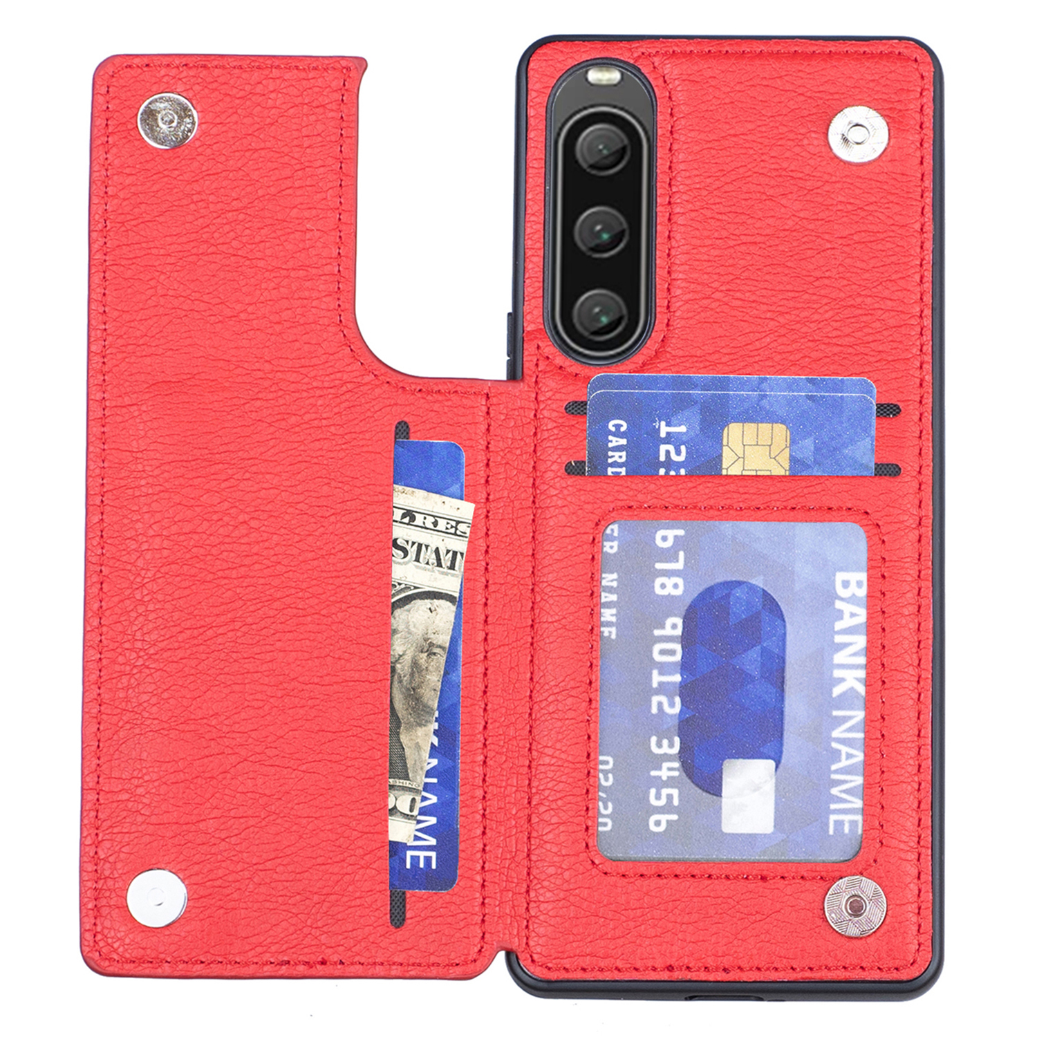 

Für Sony Xperia 10 V -kartenhalter -handy -hülle Kickstand PU Lederbeschichtete TPU -abdeckung - Rot, Sony Xperia 10 V