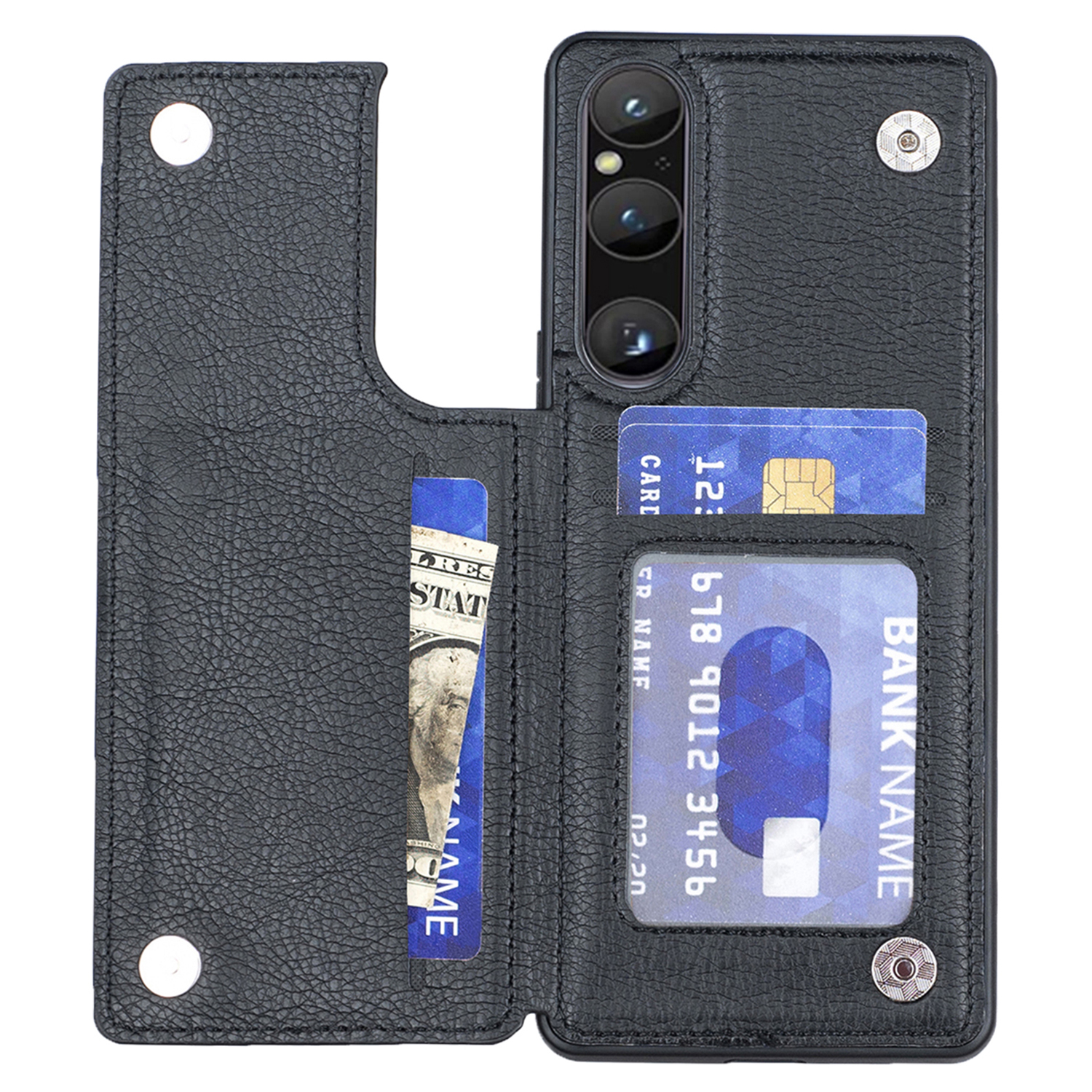 

Für Sony Xperia 1 V Kickstand PU Lederbeschichtete TPU -kartenhalter -handyabdeckung - Schwarz, Sony Xperia 1 V