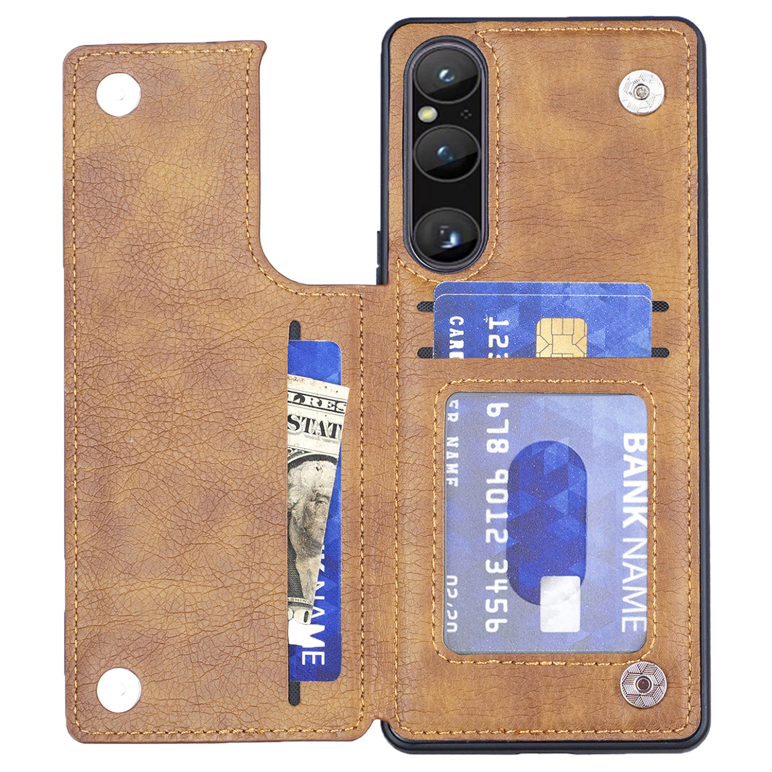 

Für Sony Xperia 1 V Kickstand PU Lederbeschichtete TPU -kartenhalter -handyabdeckung - Braun, Sony Xperia 1 V