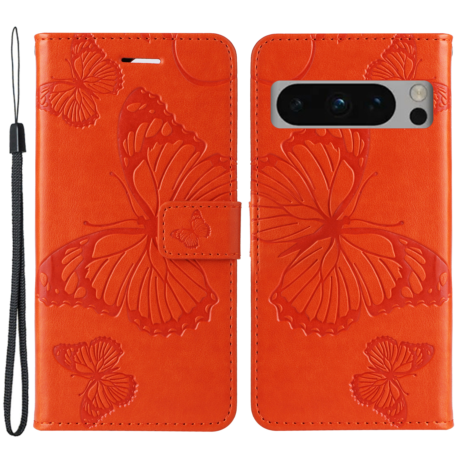 

KT Sprudel Blumenserie-2 Für Google Pixel 8 Pro PU Leder Brieftasche Butterfly Blume Imprinzipiertes Stand Telefonabdeckung - Orange, Google Pixel 8 Pro
