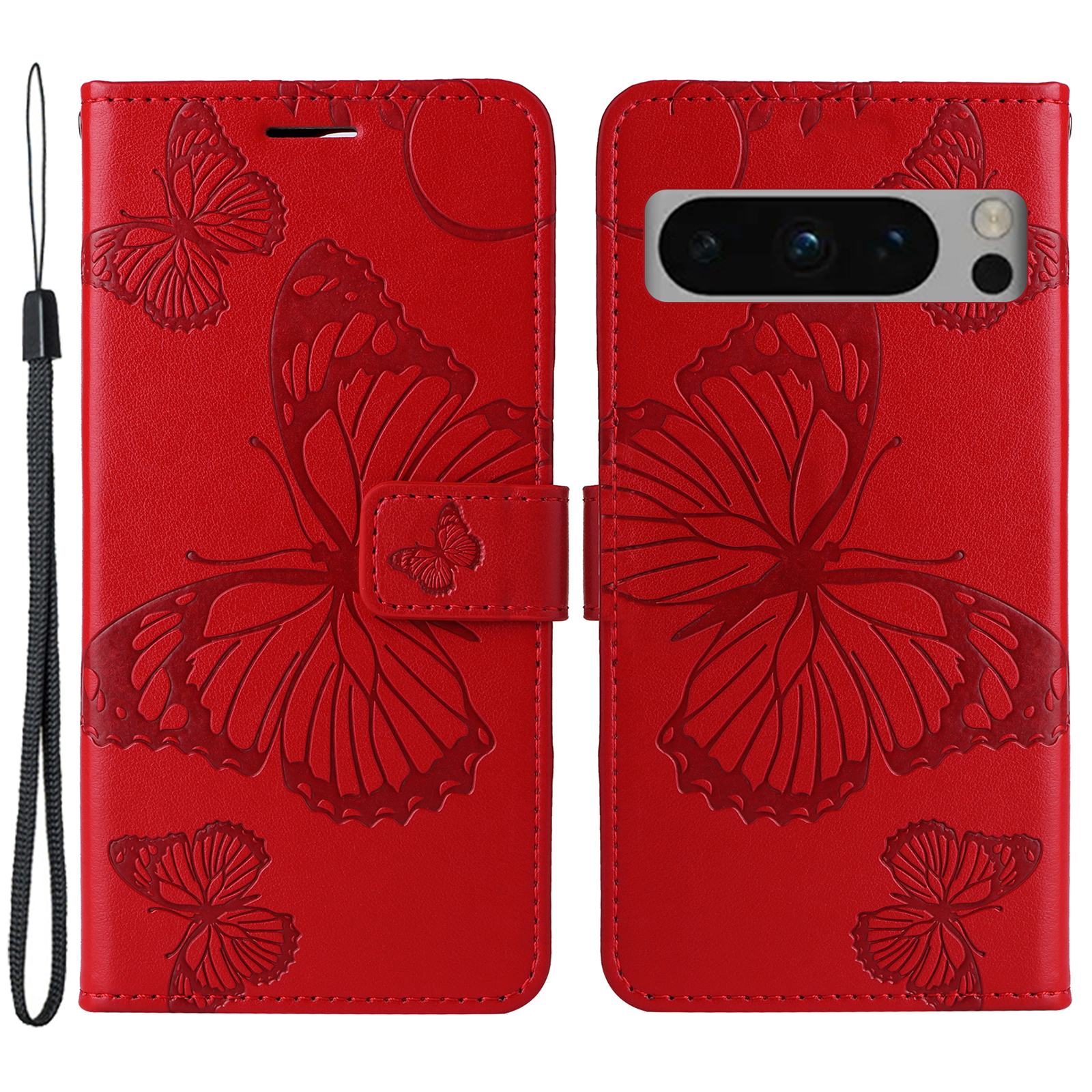 

KT Sprudel Blumenserie-2 Für Google Pixel 8 Pro PU Leder Brieftasche Butterfly Blume Imprinzipiertes Stand Telefonabdeckung - Rot, Google Pixel 8 Pro