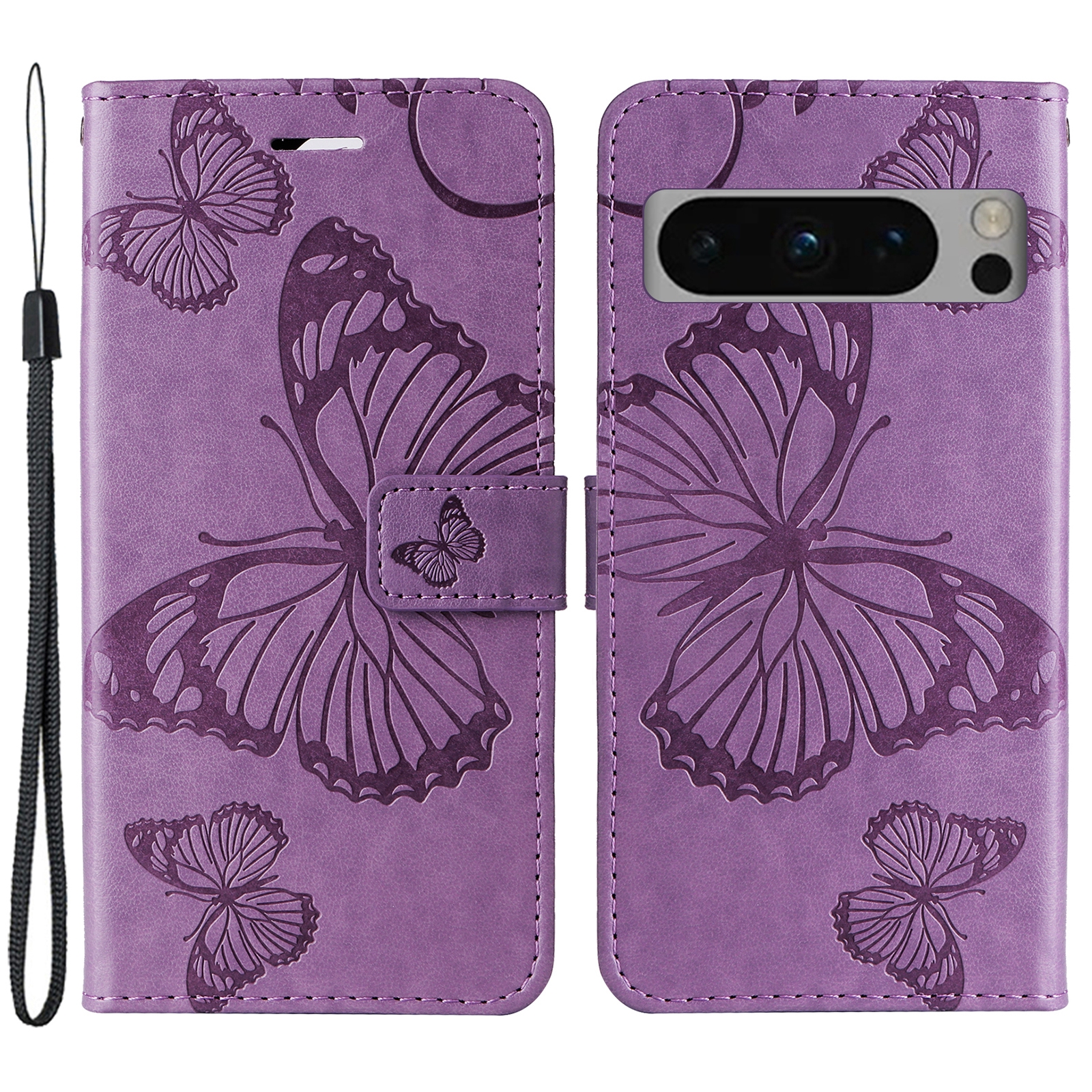 

KT Sprudel Blumenserie-2 Für Google Pixel 8 Pro PU Leder Brieftasche Butterfly Blume Imprinzipiertes Stand Telefonabdeckung - Lila, Google Pixel 8 Pro