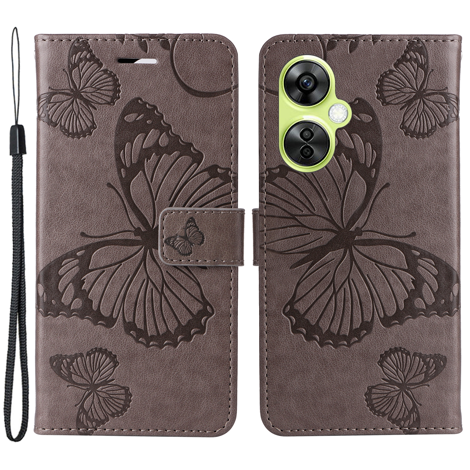 

KT Sprudel Blumenserie-2 Flip Stand Cover Für OnePlus Nord CE 3 Lite 5g, Schmetterlingsblume Geprägte Pu-leder-brieftaschenhülle Pu-leder. - Grau, OnePlus Nord CE 3 Lite 5G
