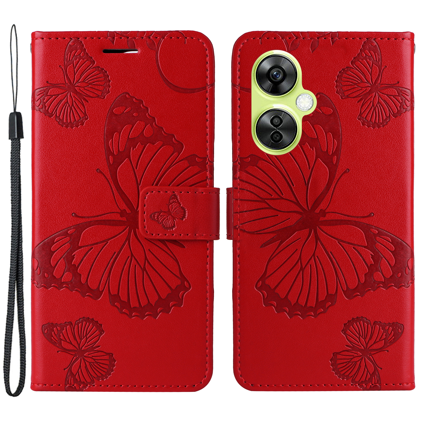 

KT Sprudel Blumenserie-2 Flip Stand Cover Für OnePlus Nord CE 3 Lite 5g, Schmetterlingsblume Geprägte Pu-leder-brieftaschenhülle Pu-leder. - Rot, OnePlus Nord CE 3 Lite 5G
