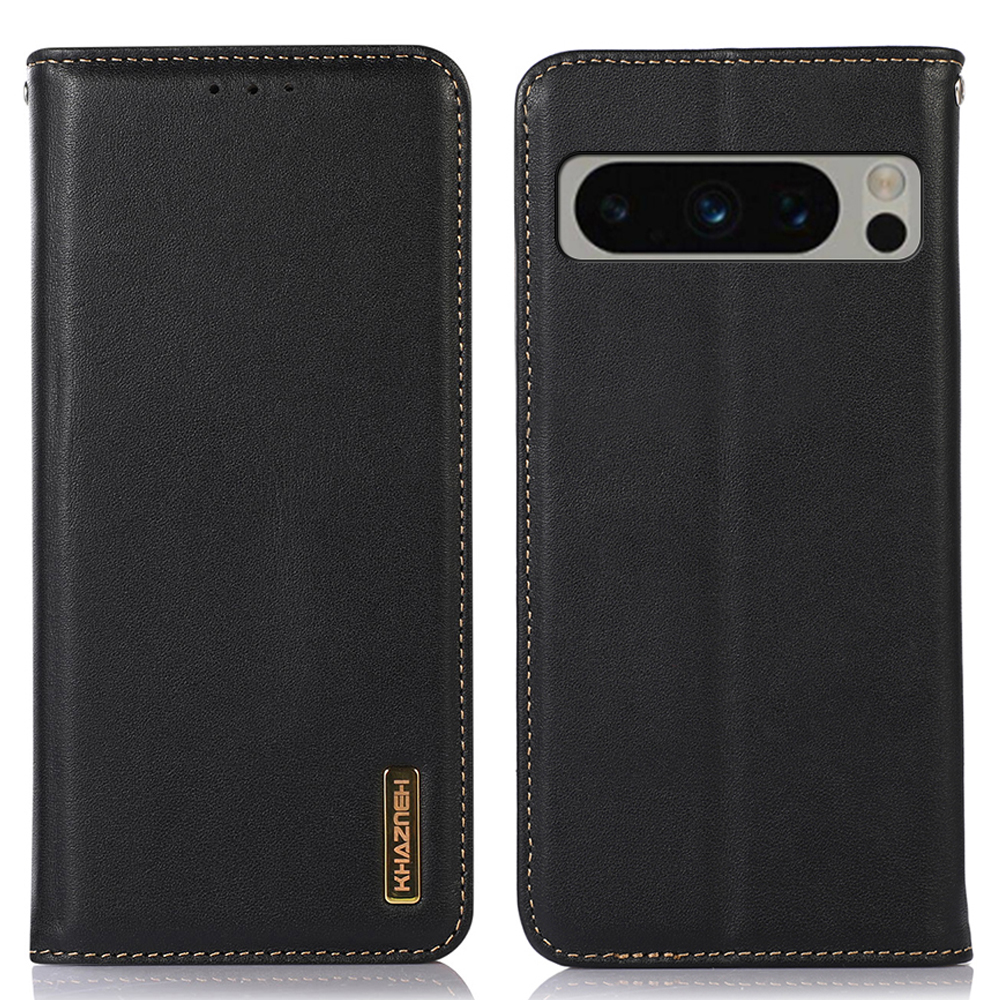 

Khazneh Für Google Pixel 8 Pro Anti-fall-telefonabdeckung RFID Blockieren Echtes Cowhide-leder-stand Wallet Hülle - Schwarz, Google Pixel 8 Pro