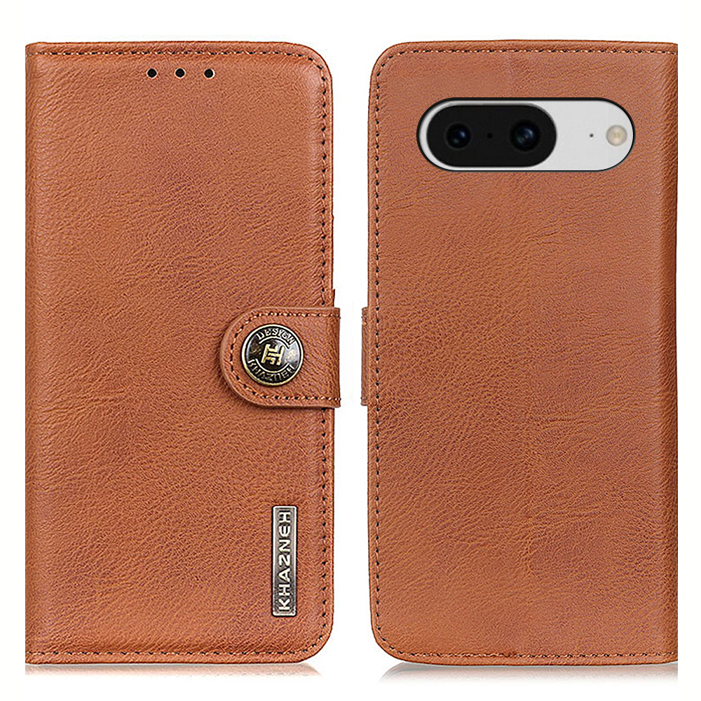 

Khazneh Für Google Pixel 8 Cowide Textur Leder Hülle Wallet Stand Handyabdeckung - Braun, Google Pixel 8