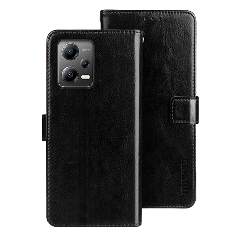 

IDEWEI Für Xiaomi Redmi Anmerkung 12 5G (China) /(indien) /(global) / Poco X5 5G PU Leder Telefon Hülle Brieftasche Telefonständer Cover - Schwarz, Xiaomi Redmi Note 12 5G (China)