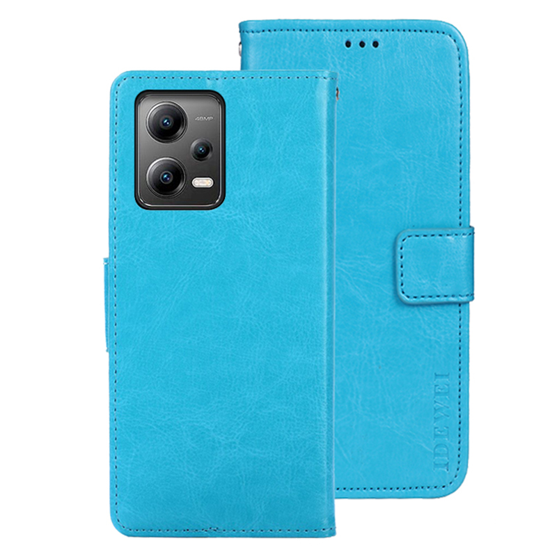 

IDEWEI Für Xiaomi Redmi Anmerkung 12 5G (China) /(indien) /(global) / Poco X5 5G PU Leder Telefon Hülle Brieftasche Telefonständer Cover - Himmelblau, Xiaomi Redmi Note 12 5G (China)
