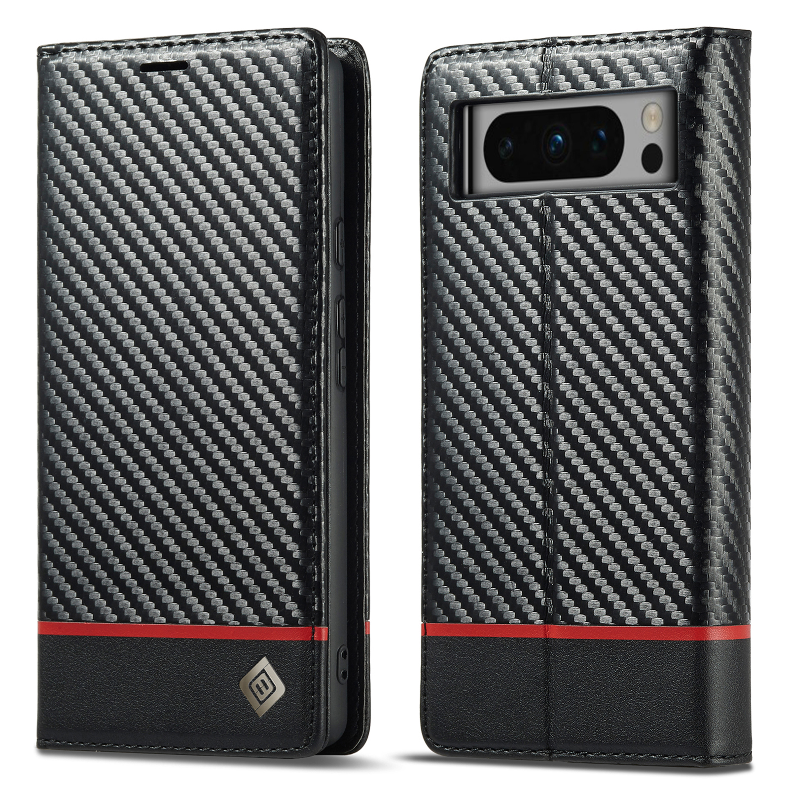 

Lc. Imaeke Für Google Pixel 8 Pro PU Leder Brieftaschenhülle Carbonfaser Texturabdeckung Mit Stand - Horizontaler Streifen, Google Pixel 8 Pro