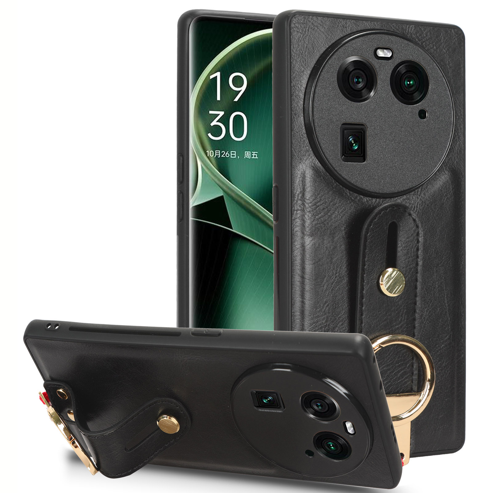 

Für Oppo Finden Sie X6 Armband Kickstand Hülle PU -lederbeschichtete PC+TPU -schutzabdeckung - Schwarz, Oppo Find X6